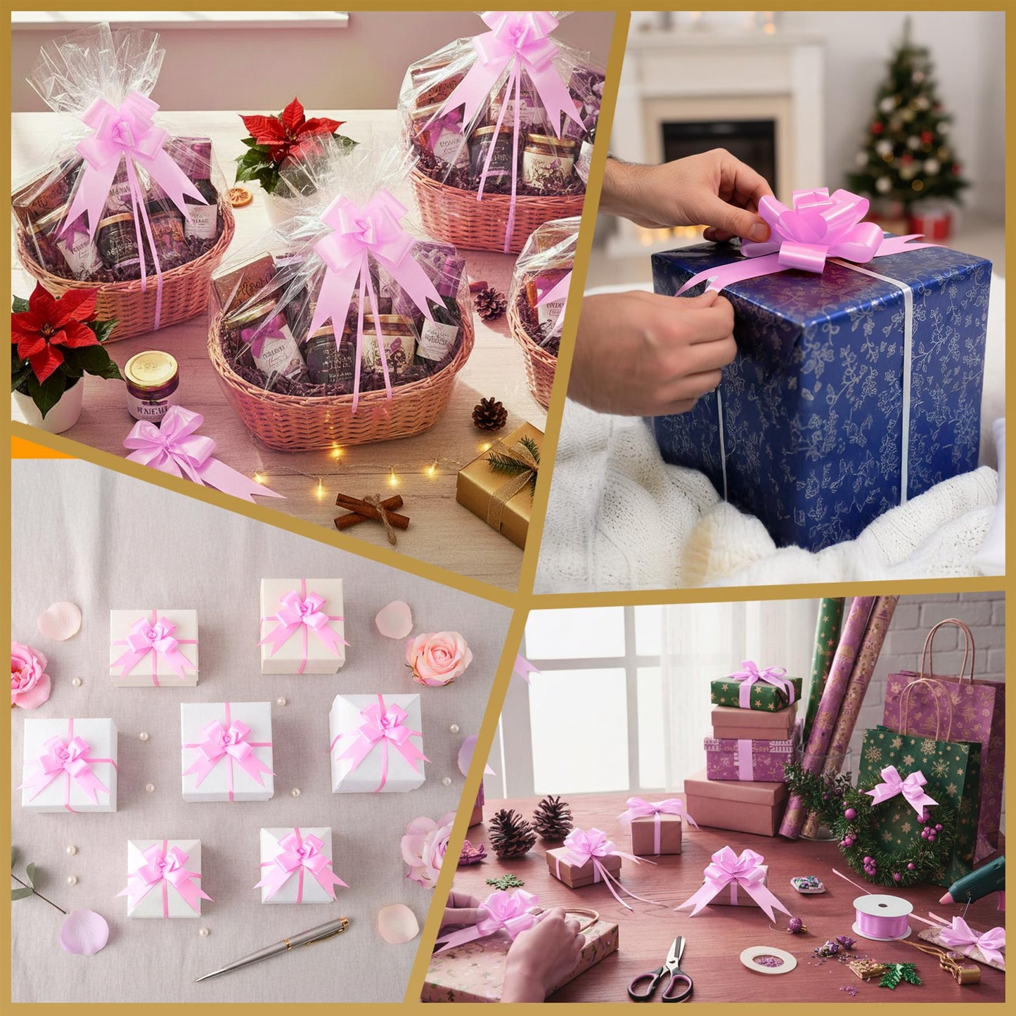 10 Pcs 30mm Light Pink Pull Bows