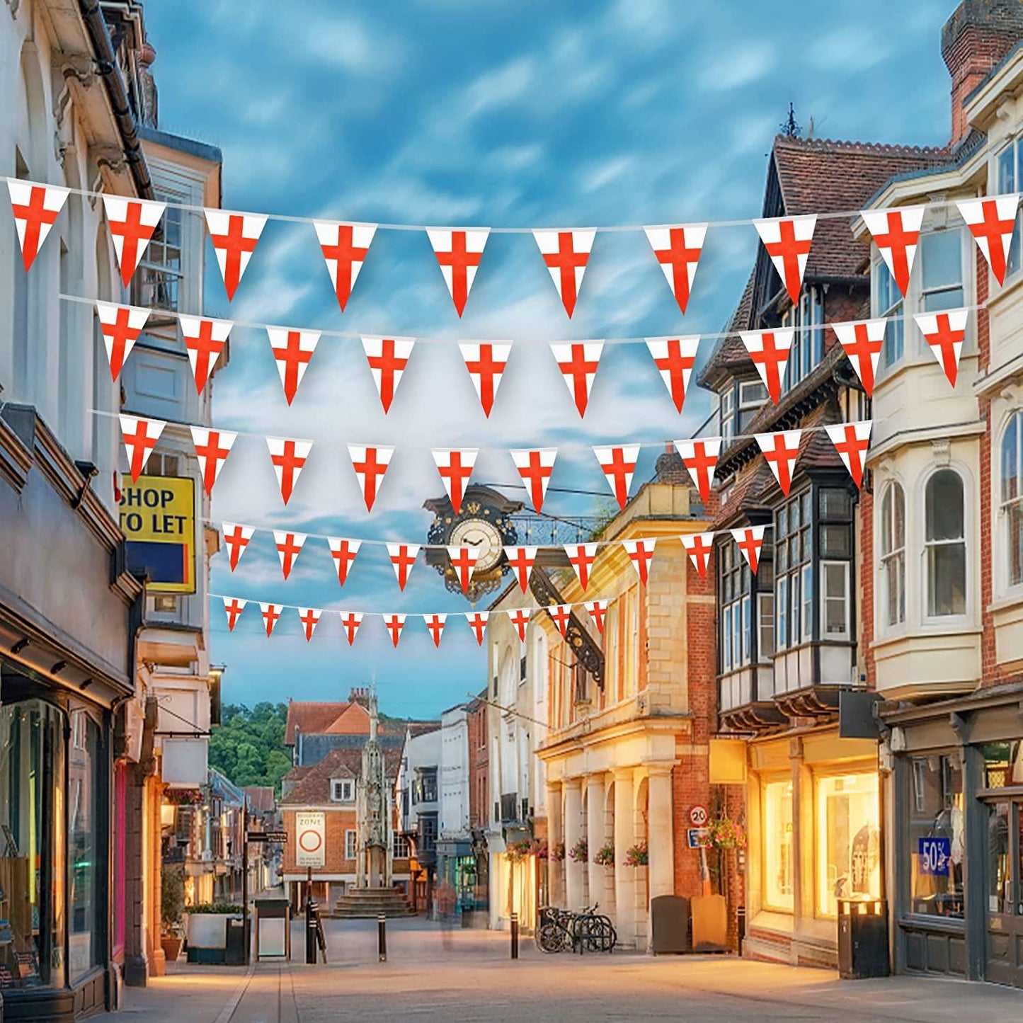 St George Triangle Bunting 20x30cm - 10M 25 Flags