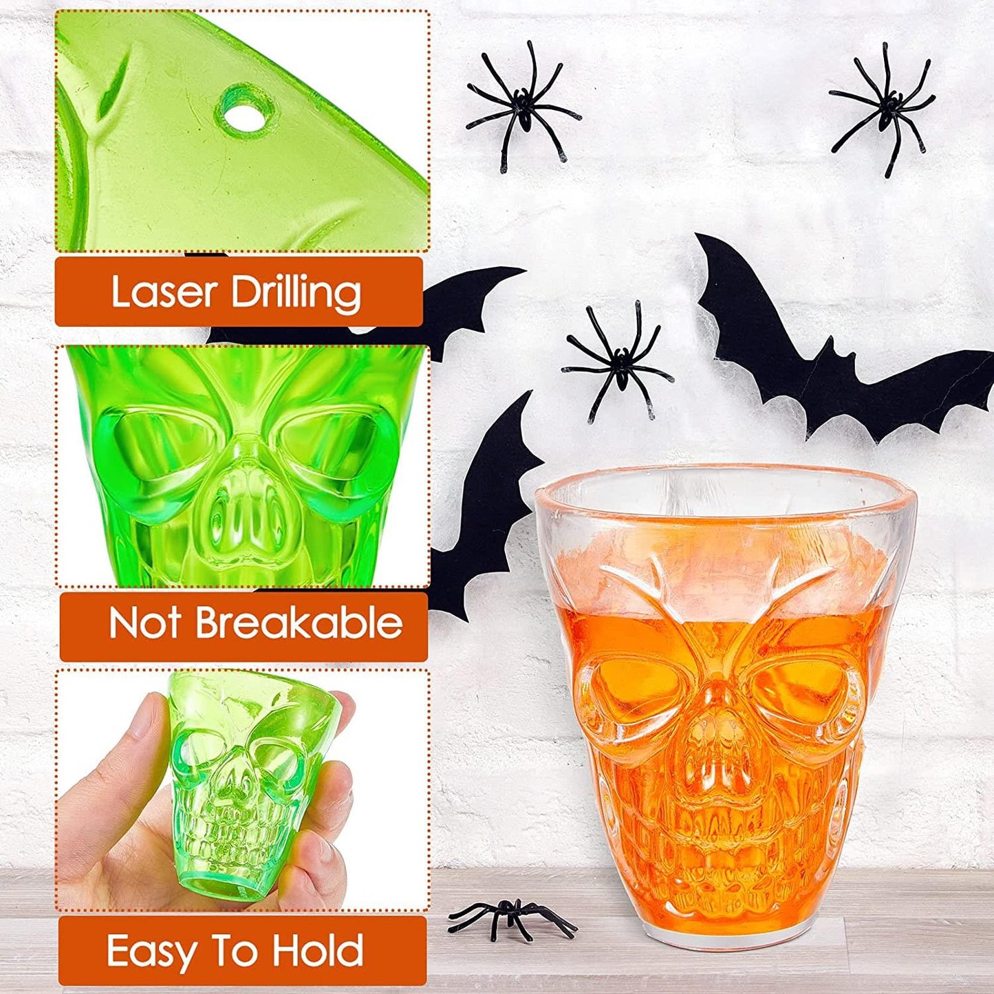 4 Pieces of Halloween 3D Skull Shot Glasses - Clear, 55ml