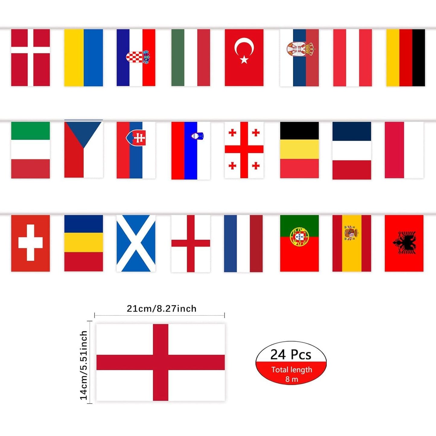 24 Nations Euro Bunting Flags 22ft