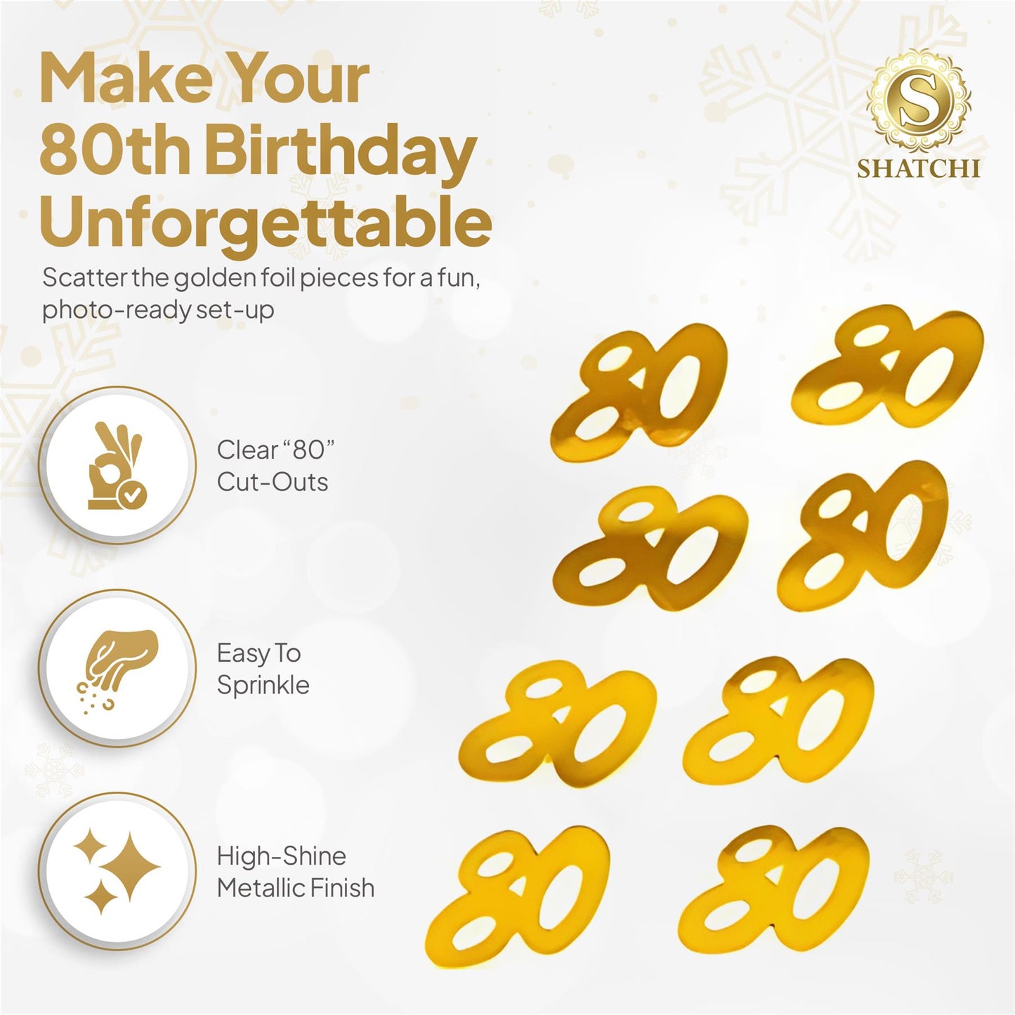 80th Birthday Confetti - Gold, 14g, 2 Pack