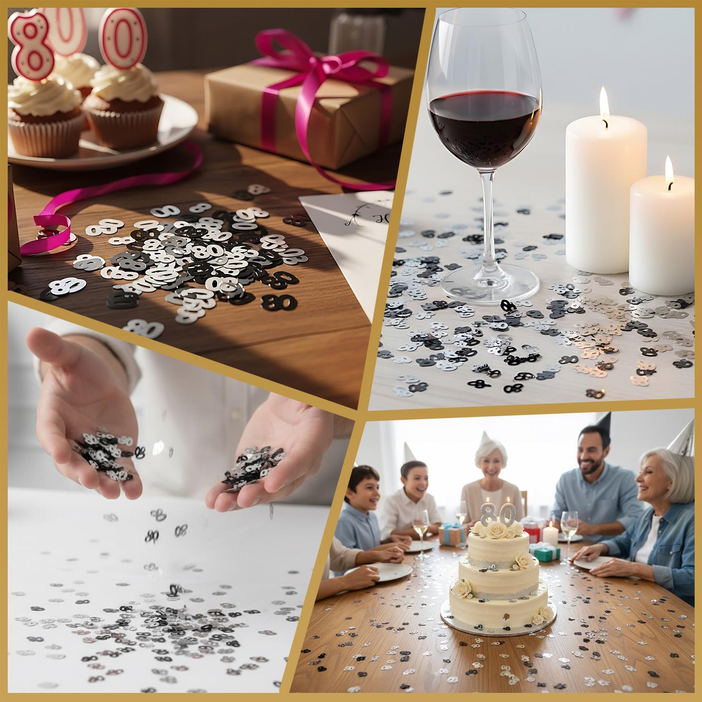 2 Packs of 14g 80th Black Happy Birthday Party Glitz Confetti Sprinkles