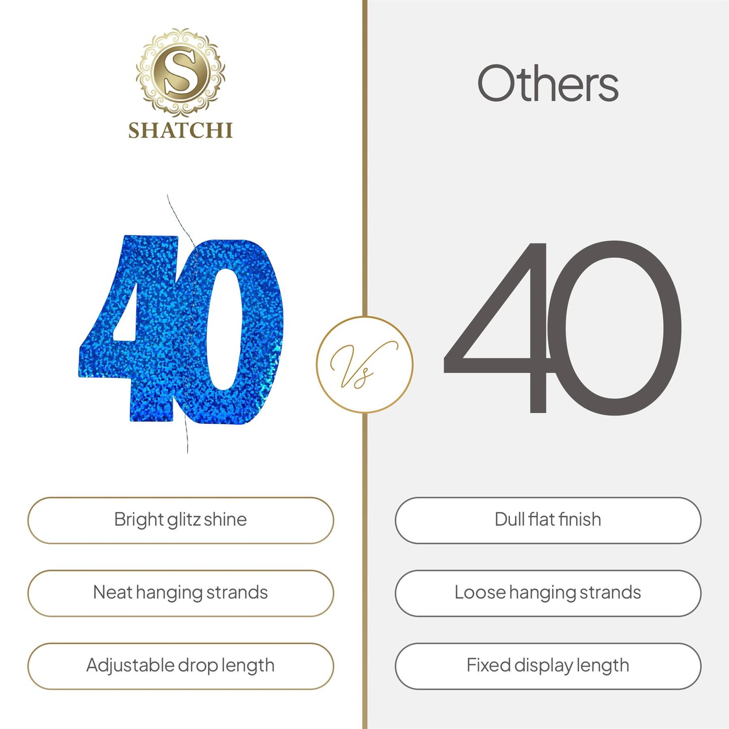 Shatchi 40th Glitz Blue Foil Hanging String Party Decorations Pack of 6