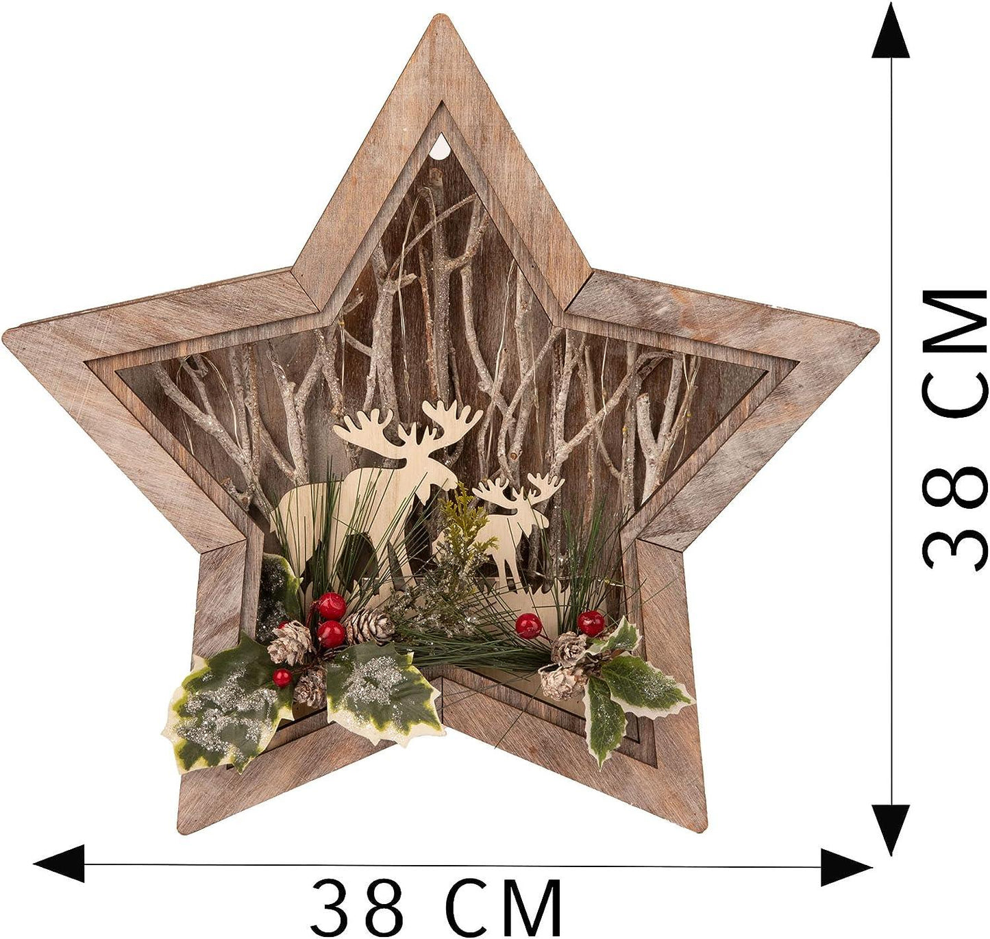 LED Wooden Reindeer Scene, Star Shape