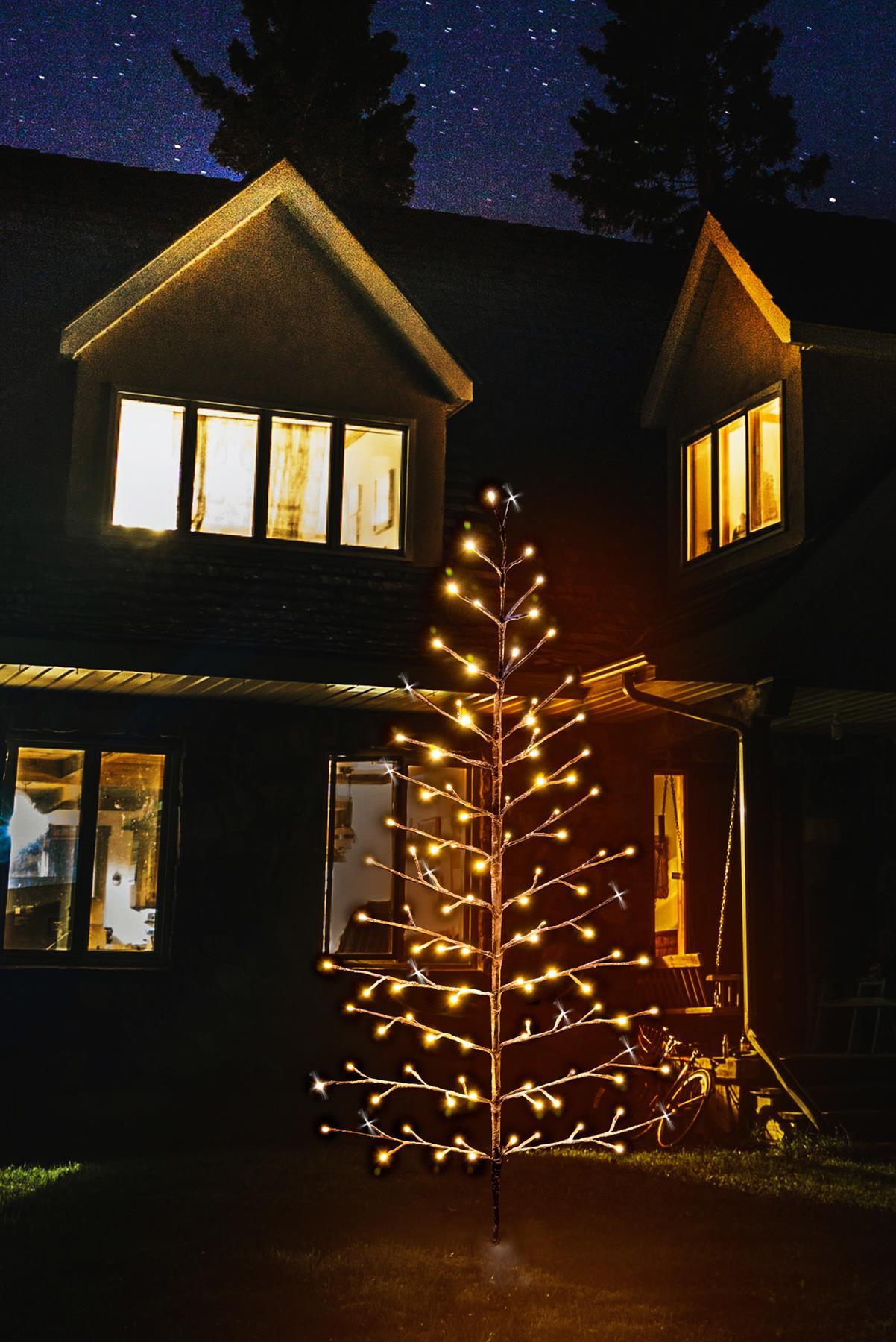 5ft Pre-Lit LED Light Snowy Brown Snow Twig Tree