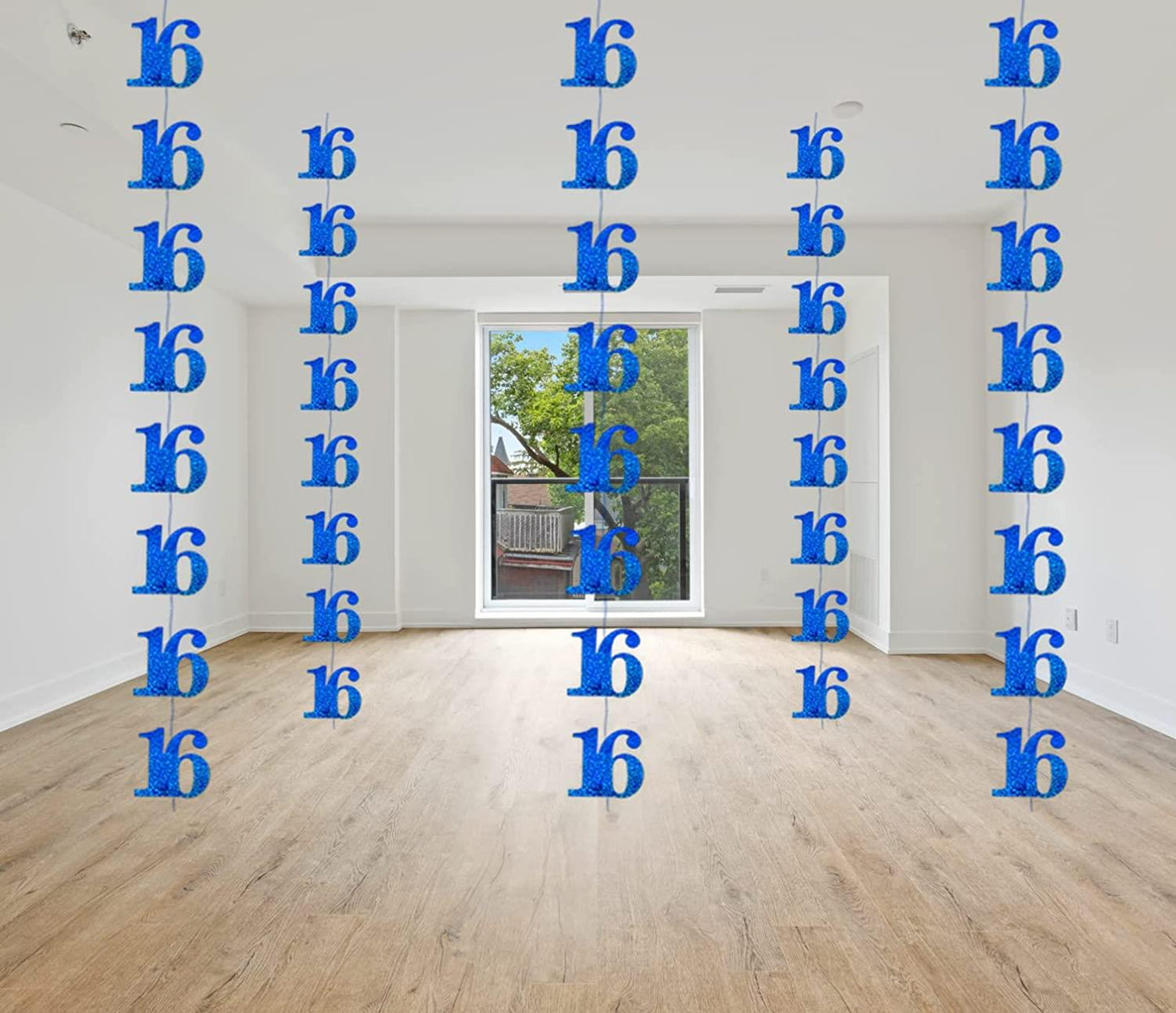 6 x 5ft 16th Birthday Blue String Decorations