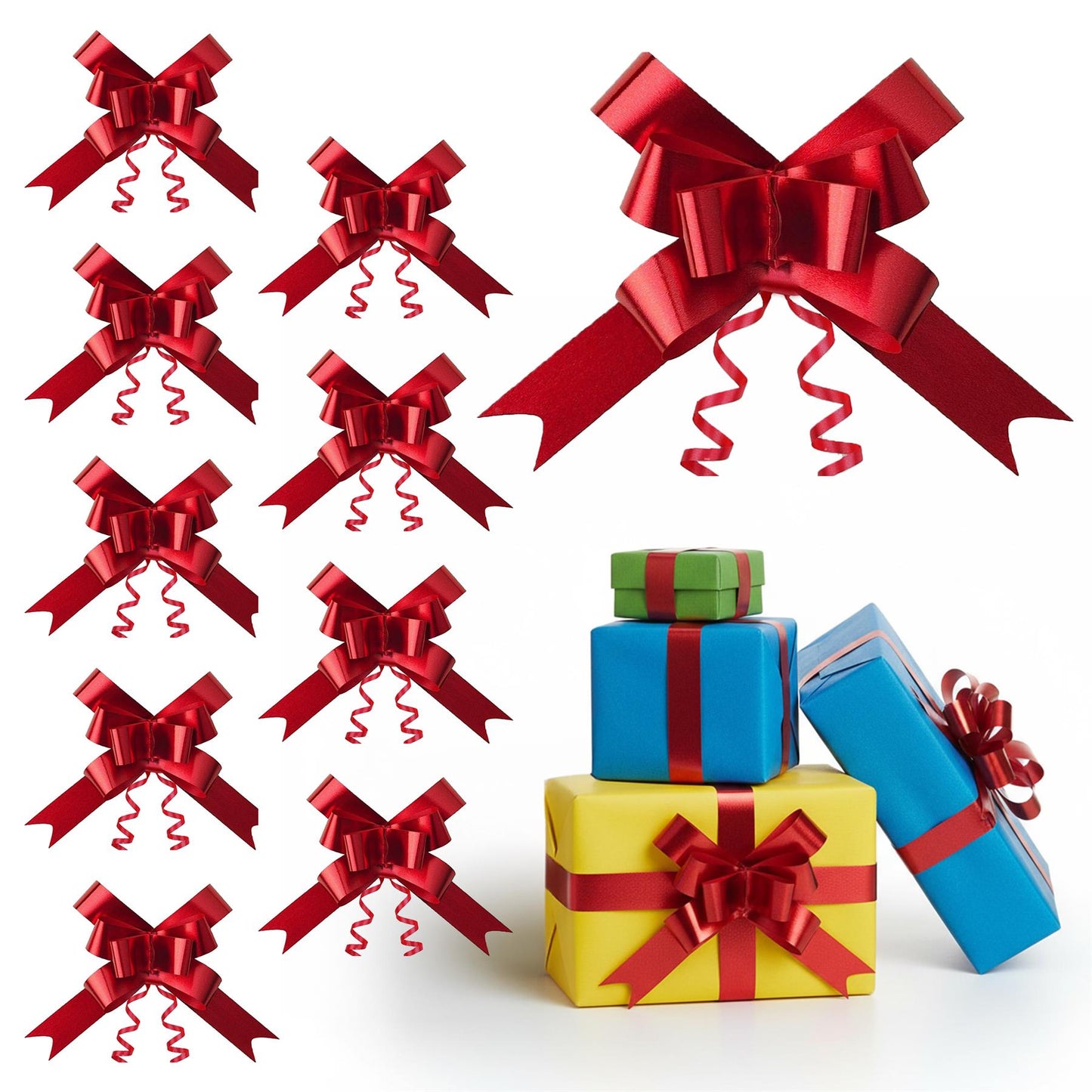 10 Pieces of 30mm Red Pull Bows