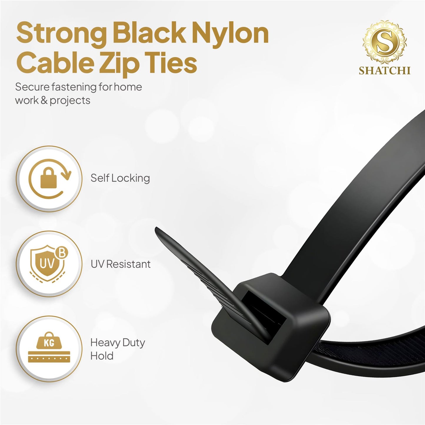 100pk Black Cable Ties 4.8x200mm