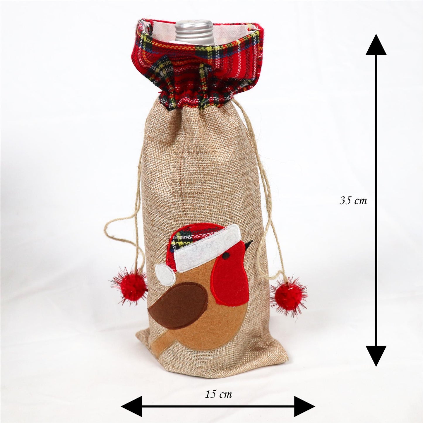 Christmas Wine Bottle Cover featuring Robin - 15x35cm