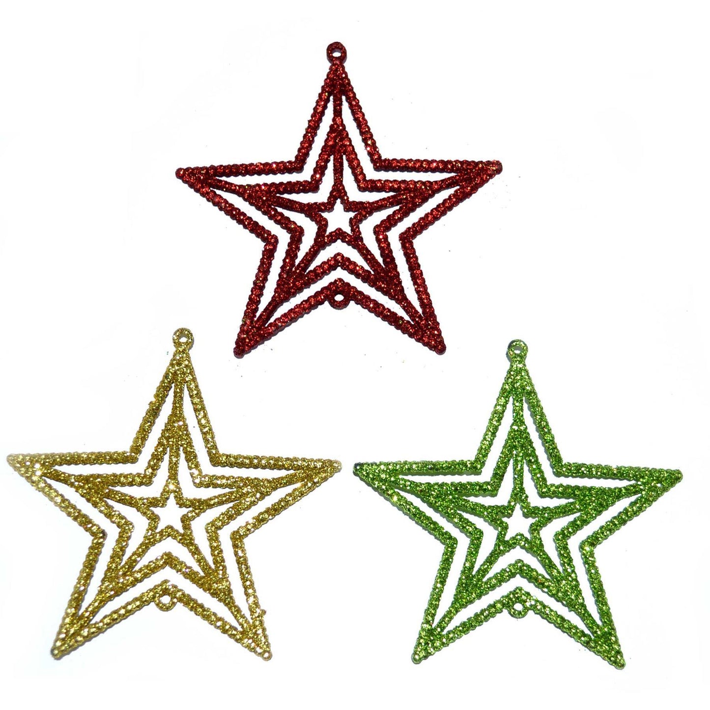 Set of 3 Glitter Stars Tree Decorations