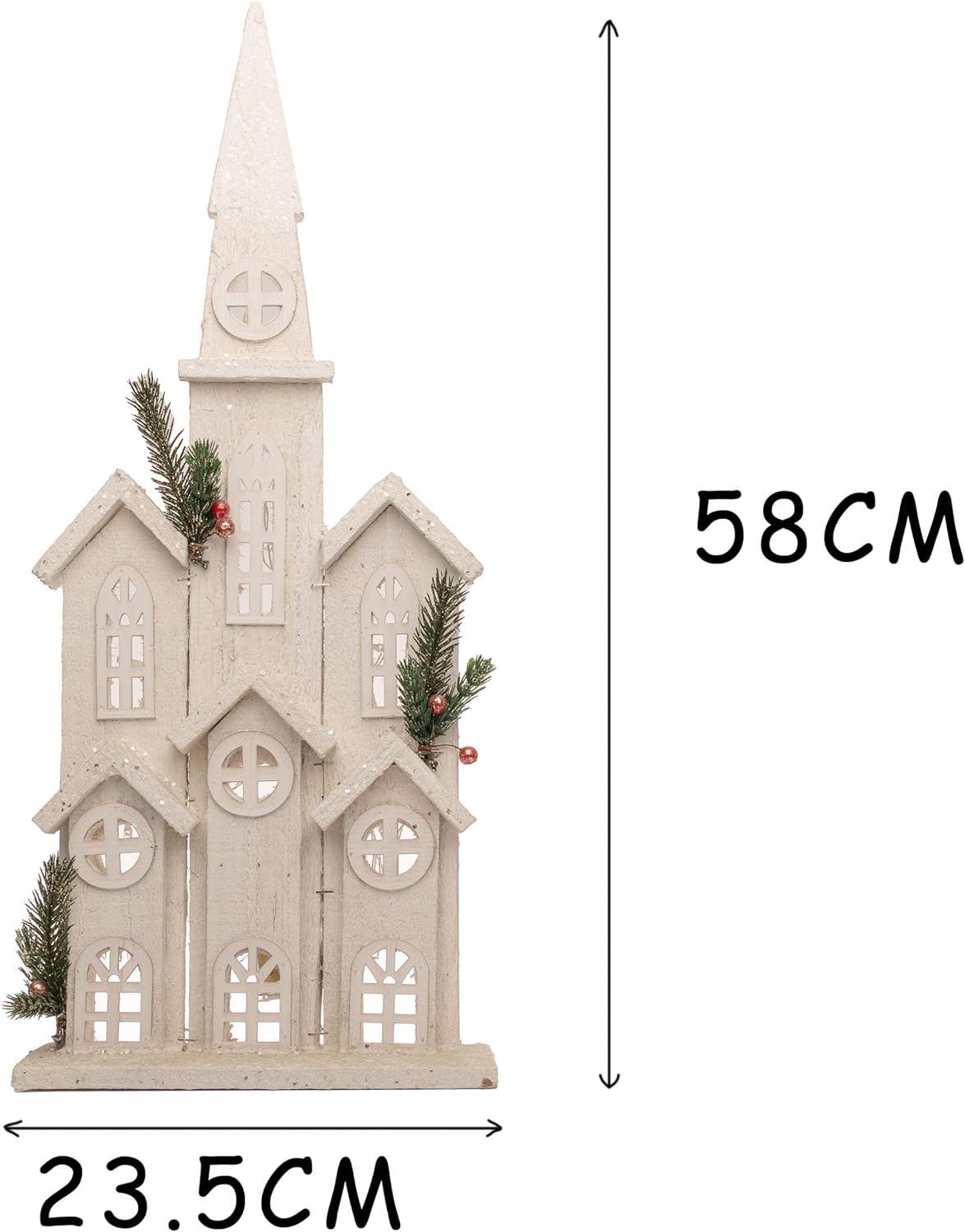 LED White Wooden Church House 24x8x58CMation