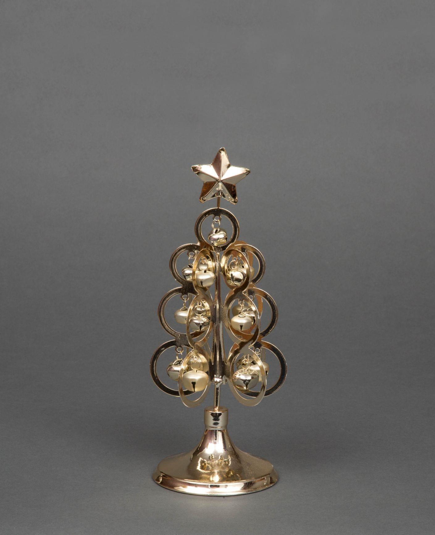 10 Inch Table Top Christmas Tree - Gold Decorated with Bells