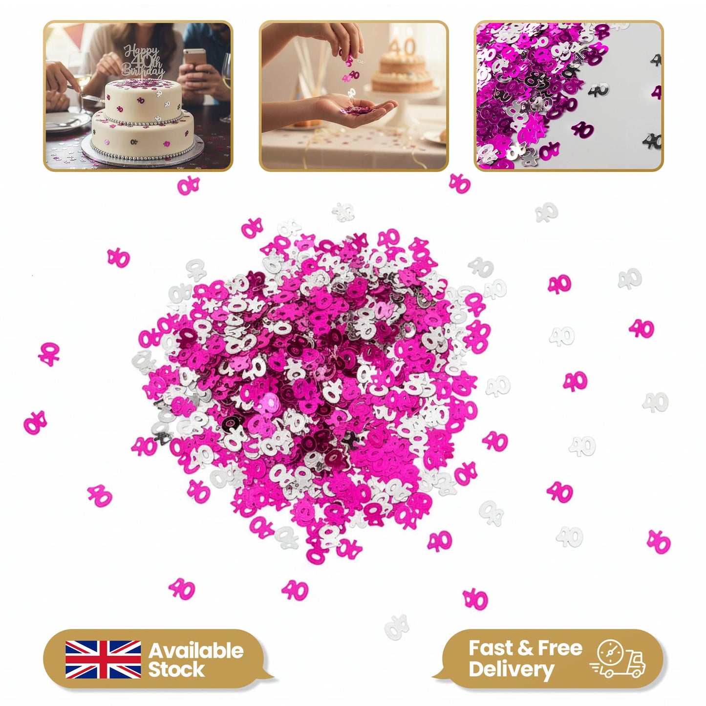 Shatchi 14g 40th Happy Birthday Pink & Silver Confetti
