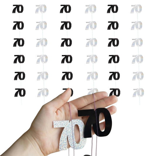 Shatchi 70th Glitz Black & Silver Hanging String Decorations Pack of 6