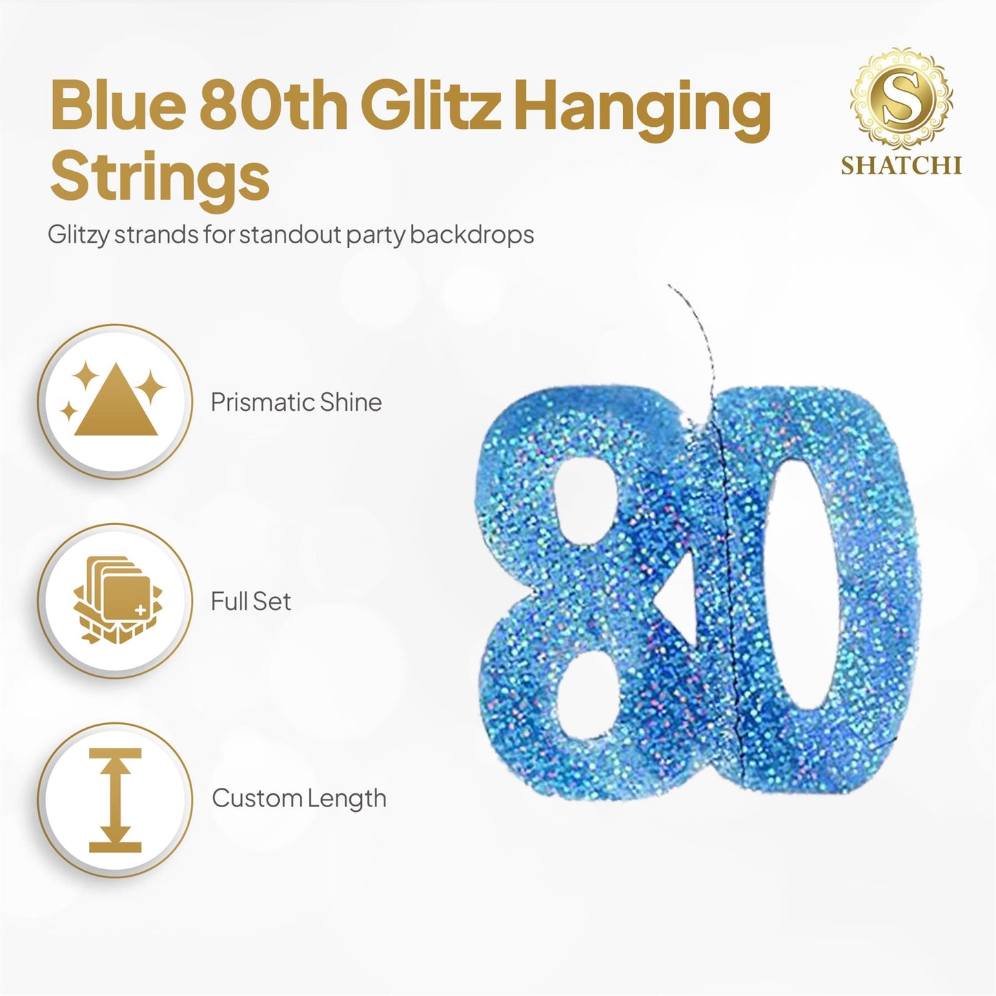 Shatchi 80th Glitz Blue Foil Hanging String Party Decorations Pack of 6