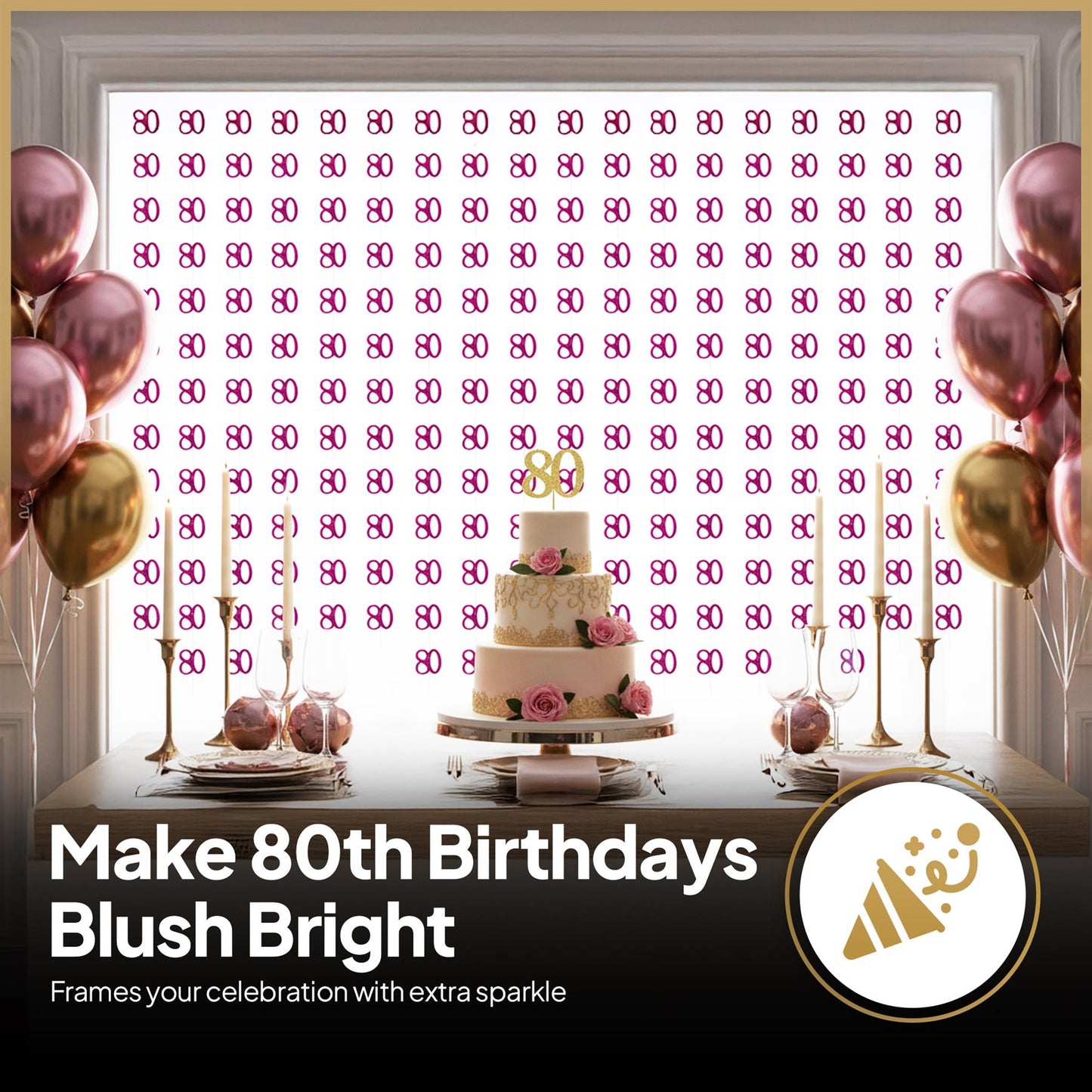 Shatchi 80th Glitz Pink Foil Hanging String Party Decorations Pack of 6