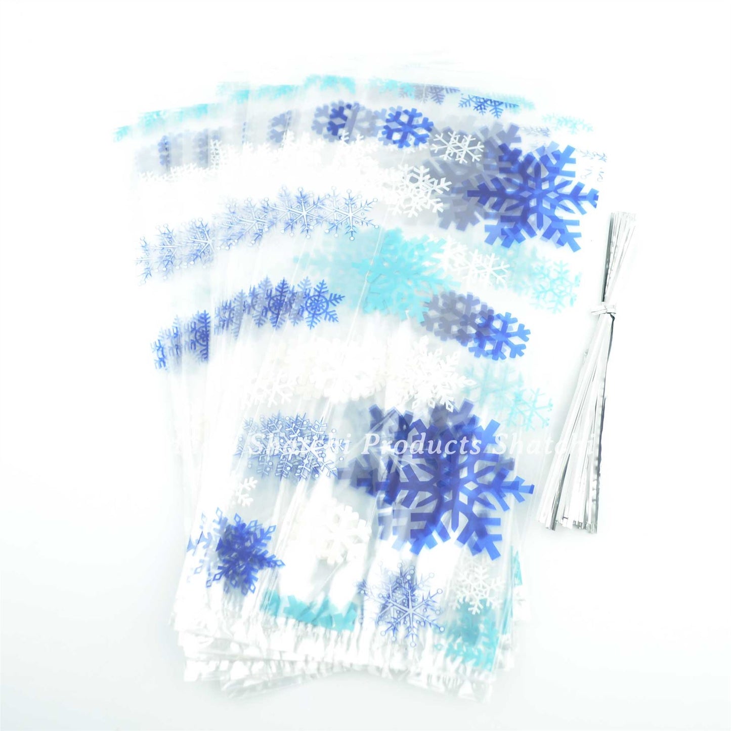 20 Christmas Snowflake Cellophane Bags with Ties