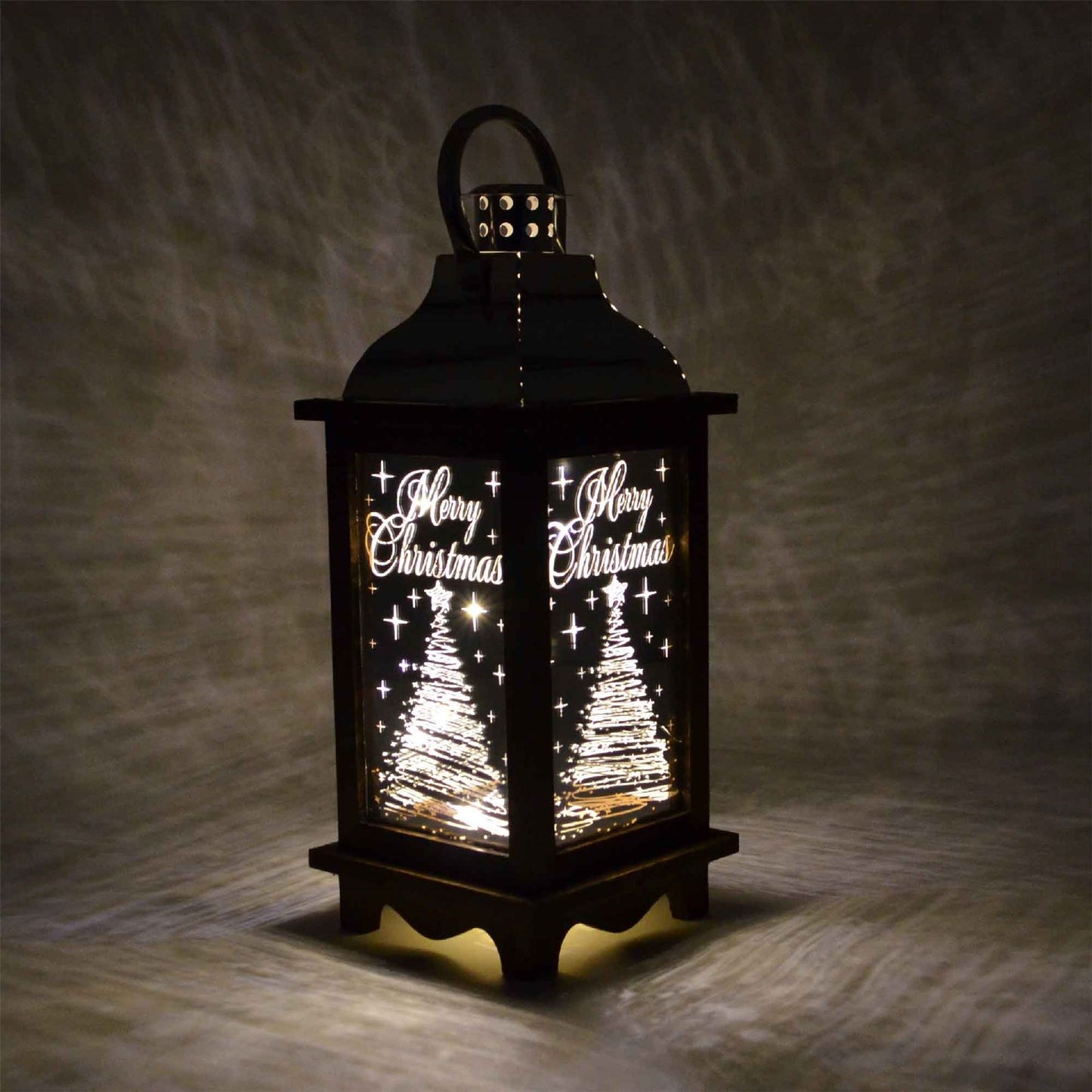 Christmas Wooden Lantern - White String Lights