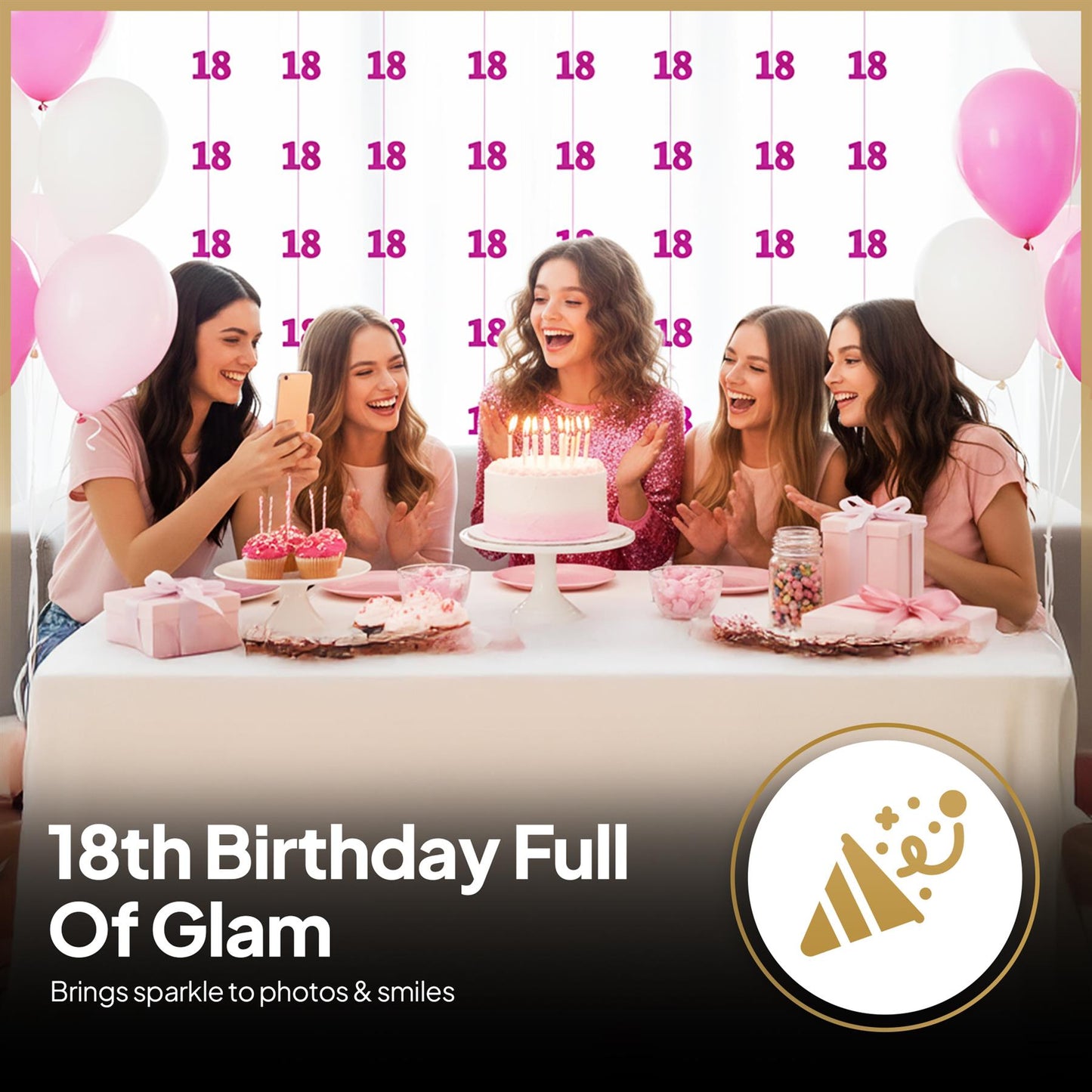 Shatchi 18th Glitz Pink Foil Hanging String Party Decorations Pack of 6