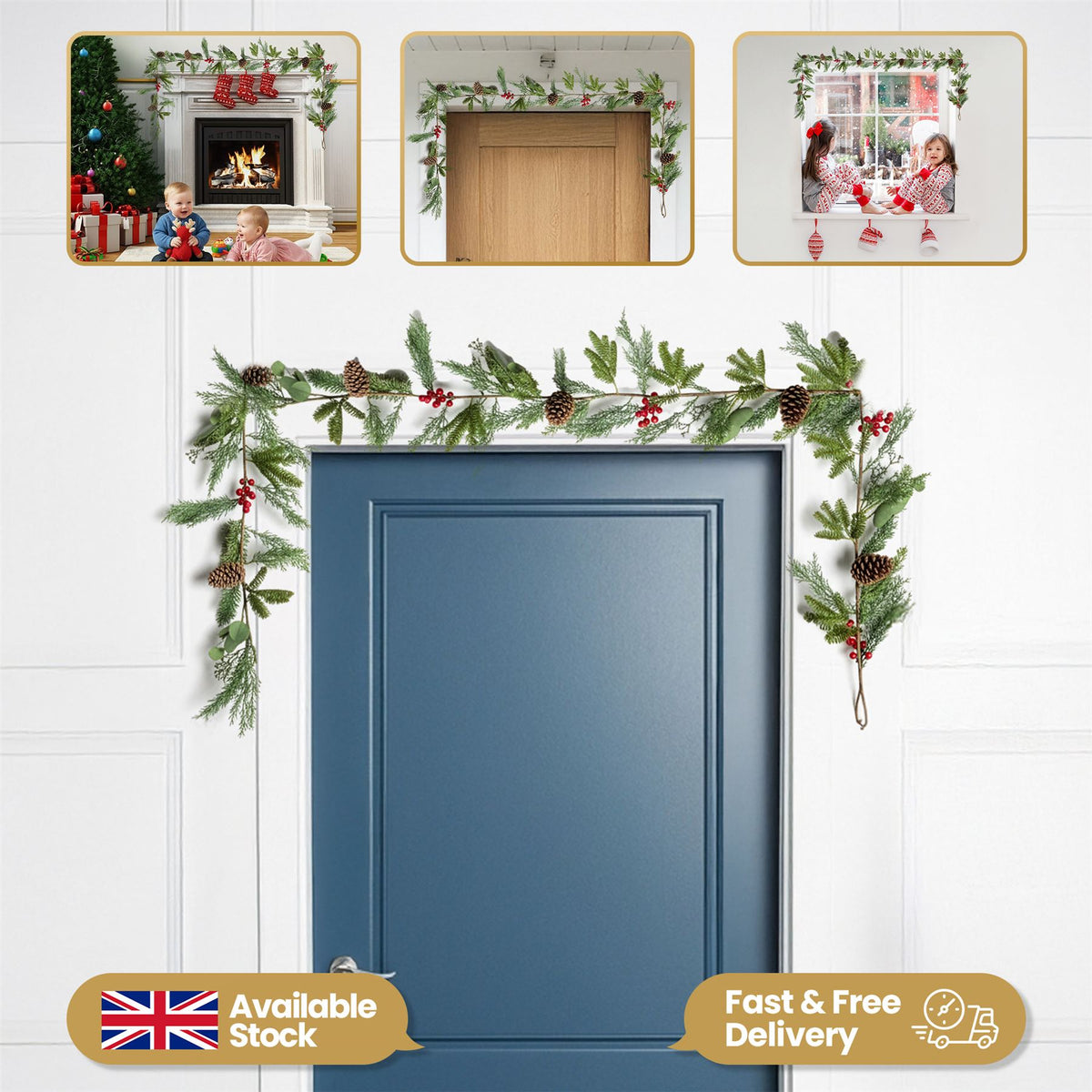 180CM CEDAR GARLAND WITH RED BERRY AND PINECONE