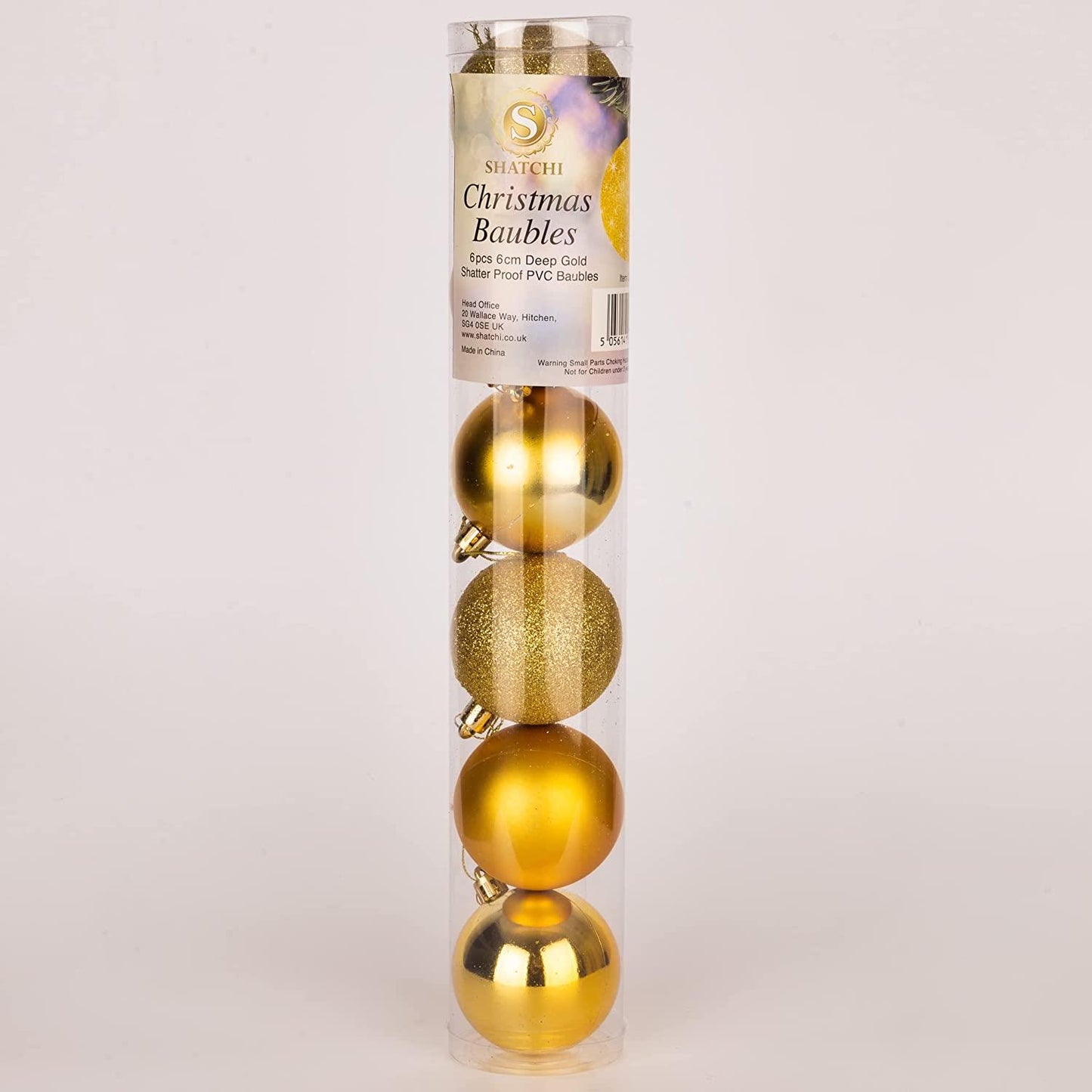 18 Deep Gold Baubles 6cm PVC Set