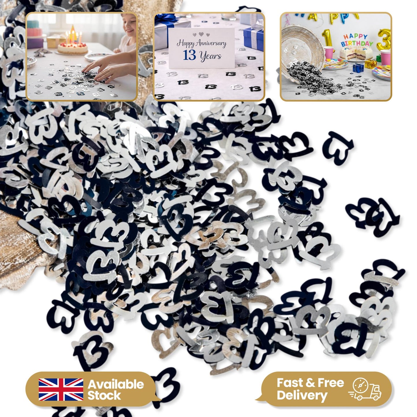 14g 13th Happy Birthday Confetti - Black & Silver