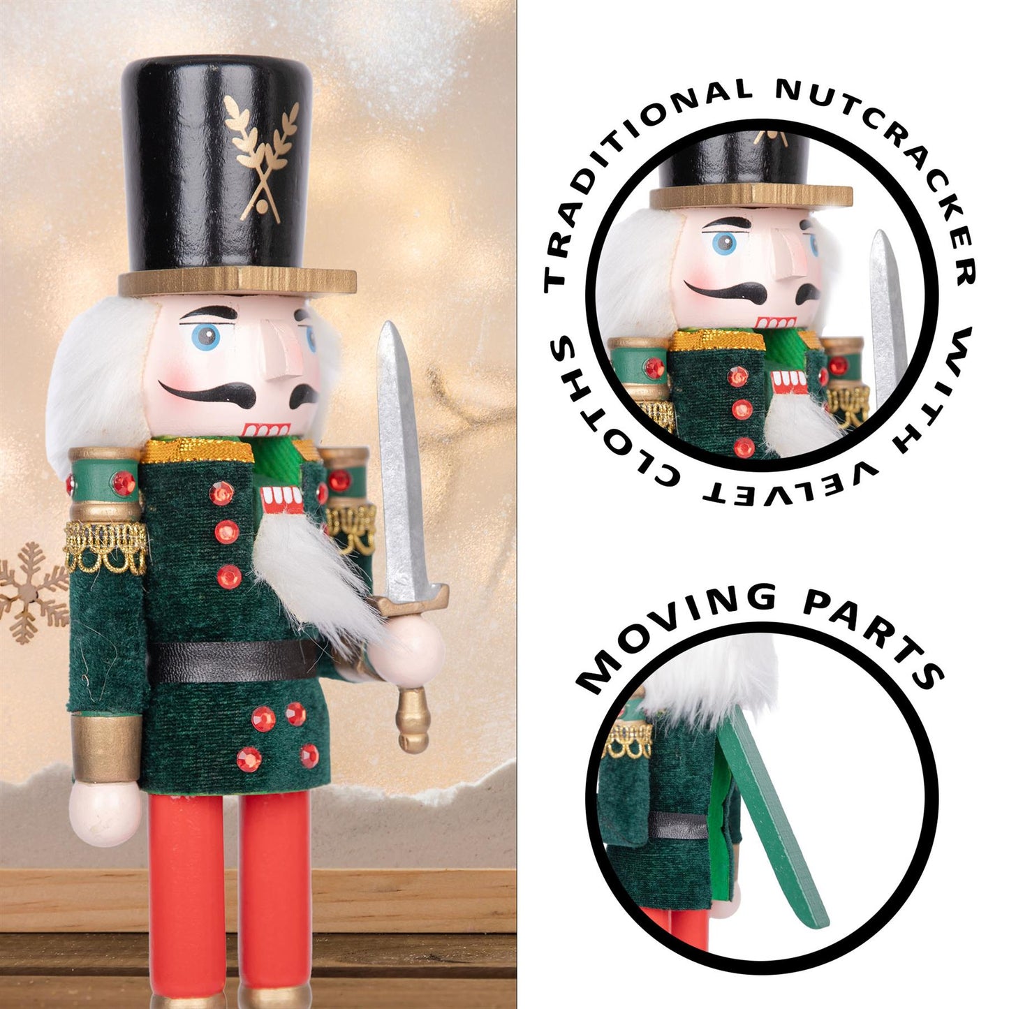 30cm Wooden Nutcracker Figures Christmas Ornament 3Pcs Set