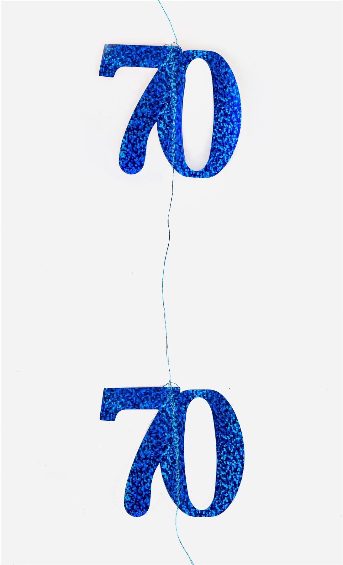 6x 70th Birthday Party Hanging String Decorations in Blue