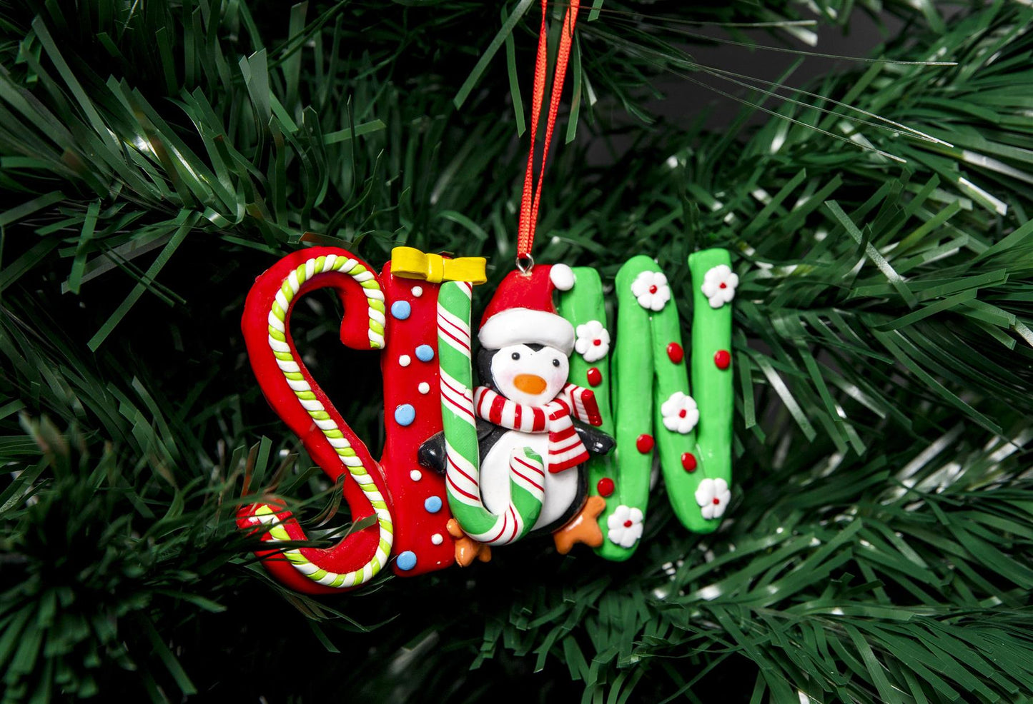 Christmas Hanging Decoration - 3Pcs Ceramic Candy Cane Joy, Noel, Snow