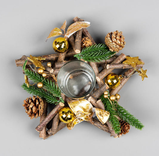 22cm Gold Twig Star Candle Holder