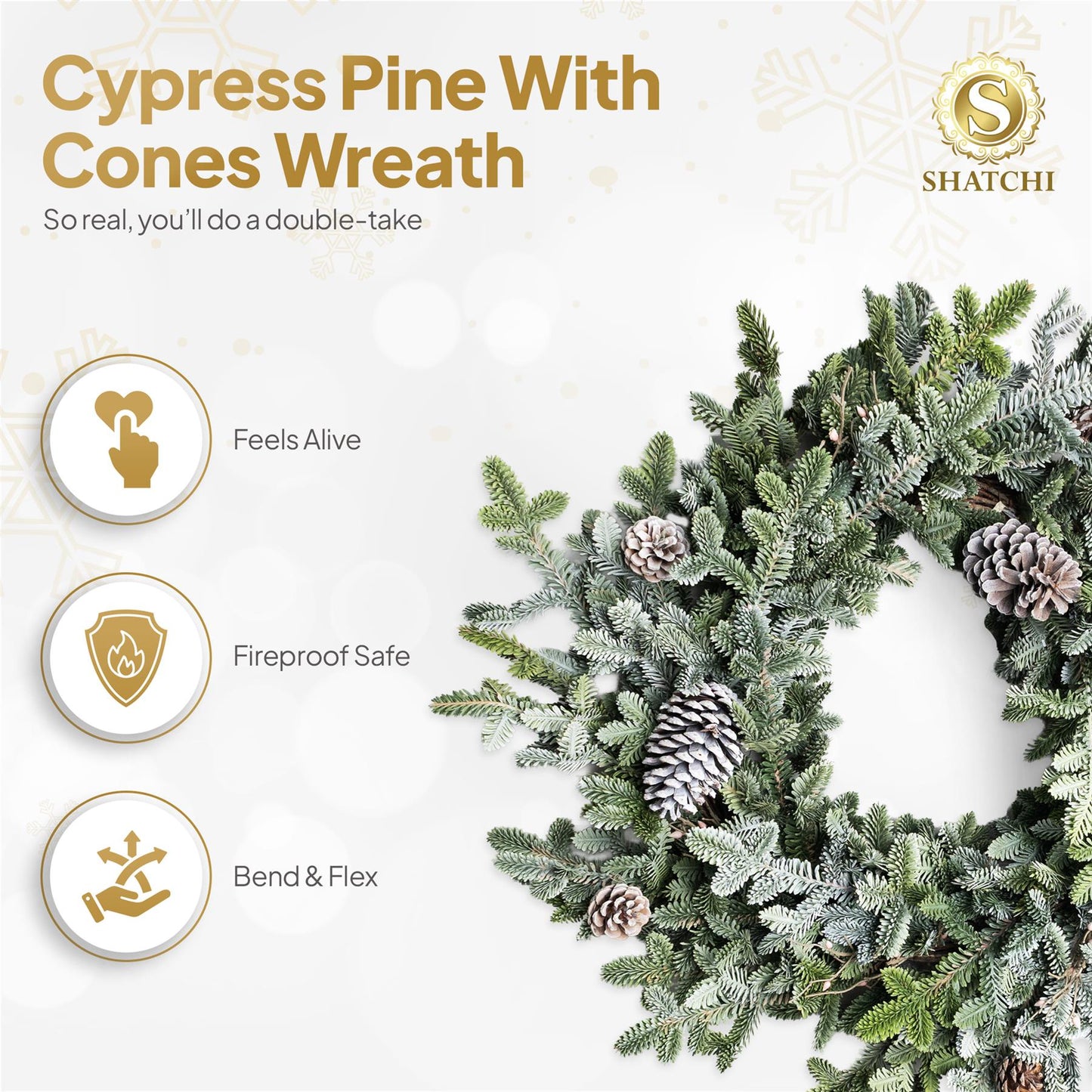 80CM CYPRESS PINE WITH PINE CONES WREATH