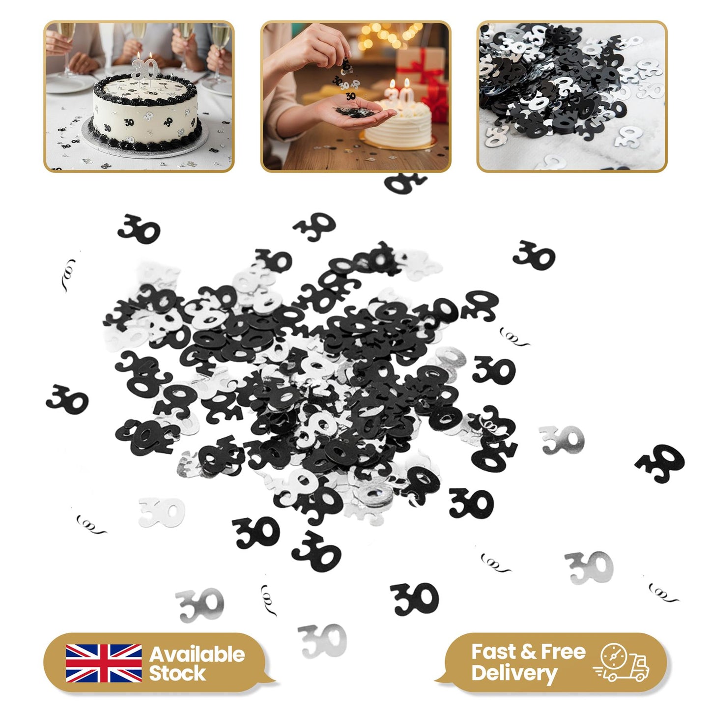 14g 30th Black Happy Birthday Confetti