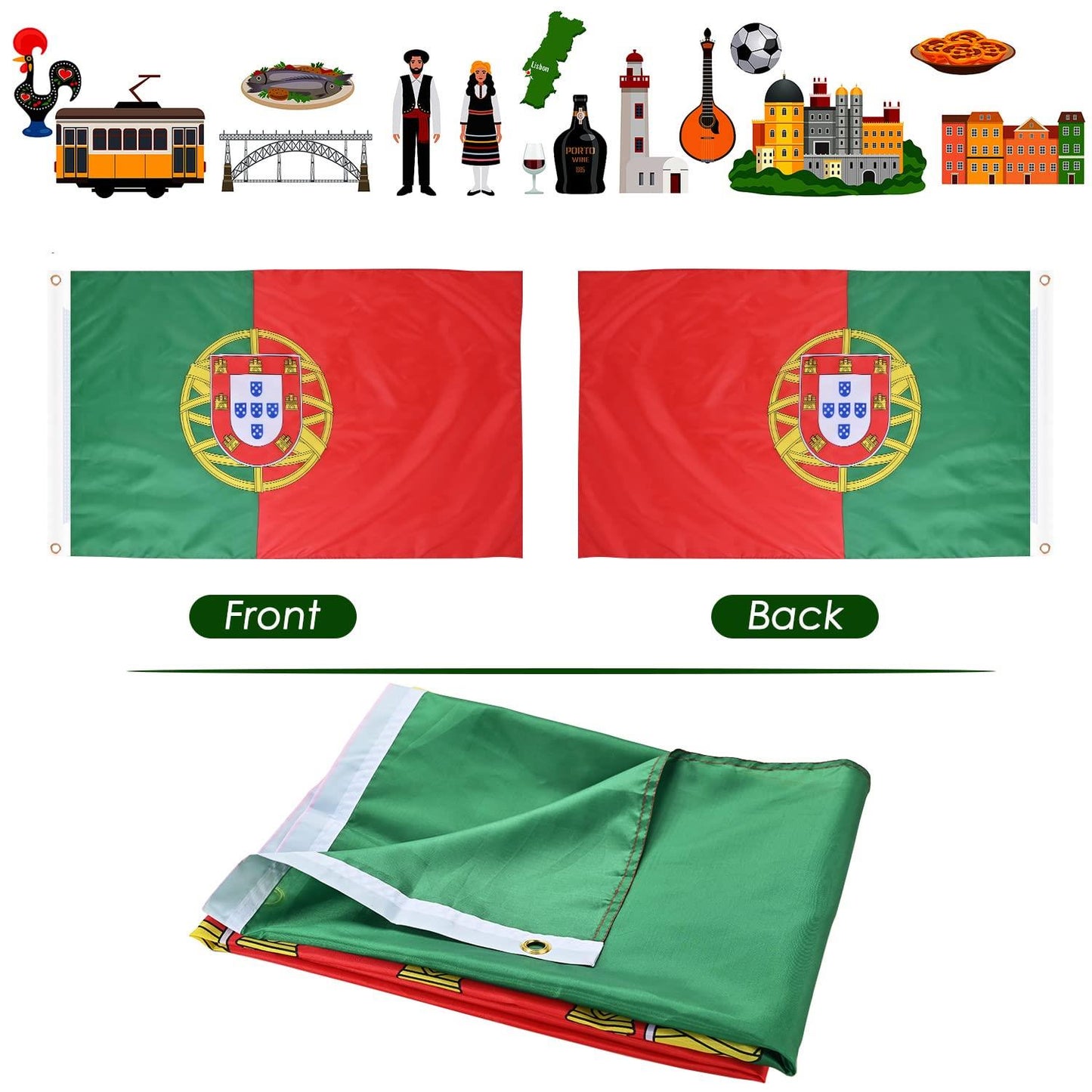 Portugal Flag 5x3ft With Eyelets