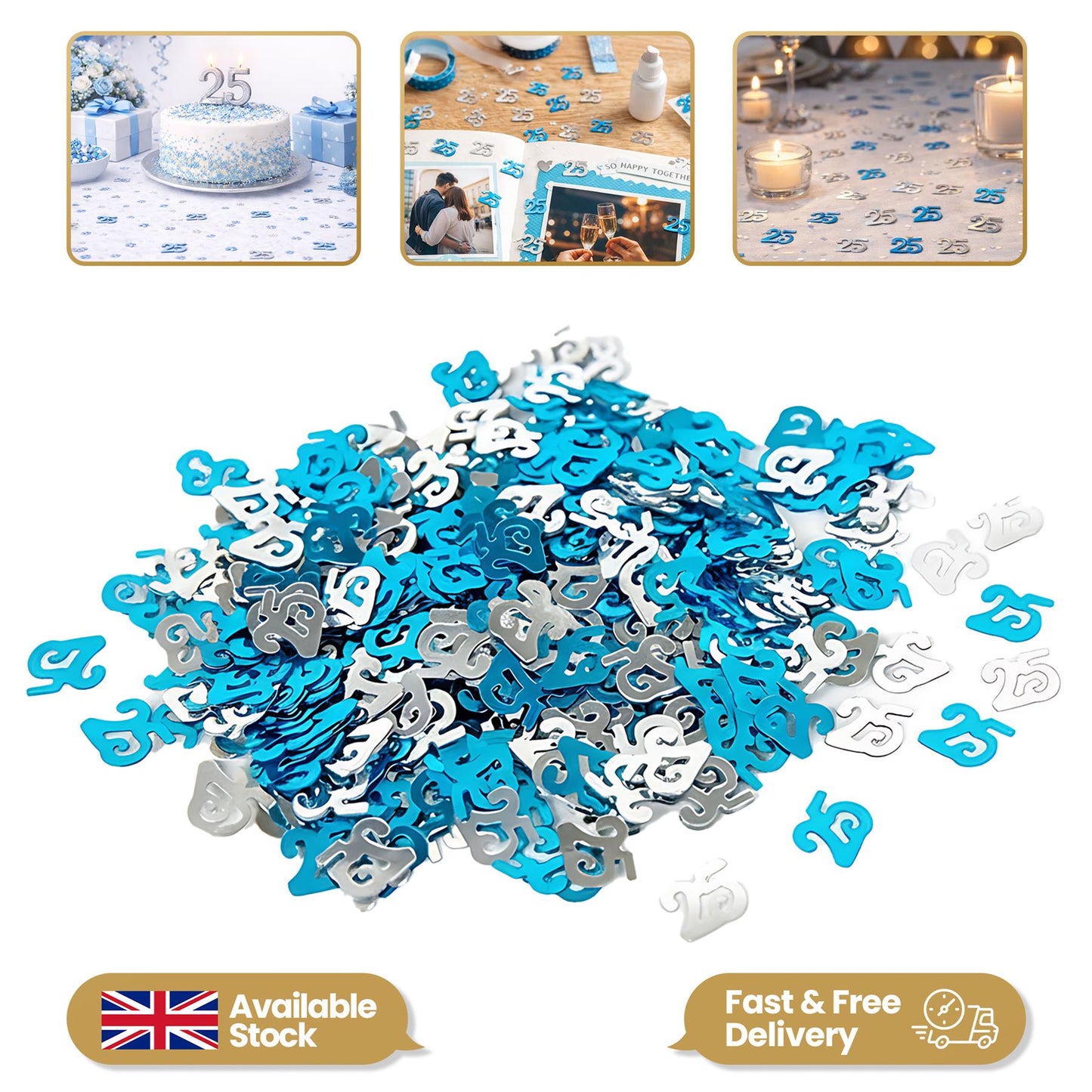 4 Packs of 14g Blue & Silver 25th Confetti