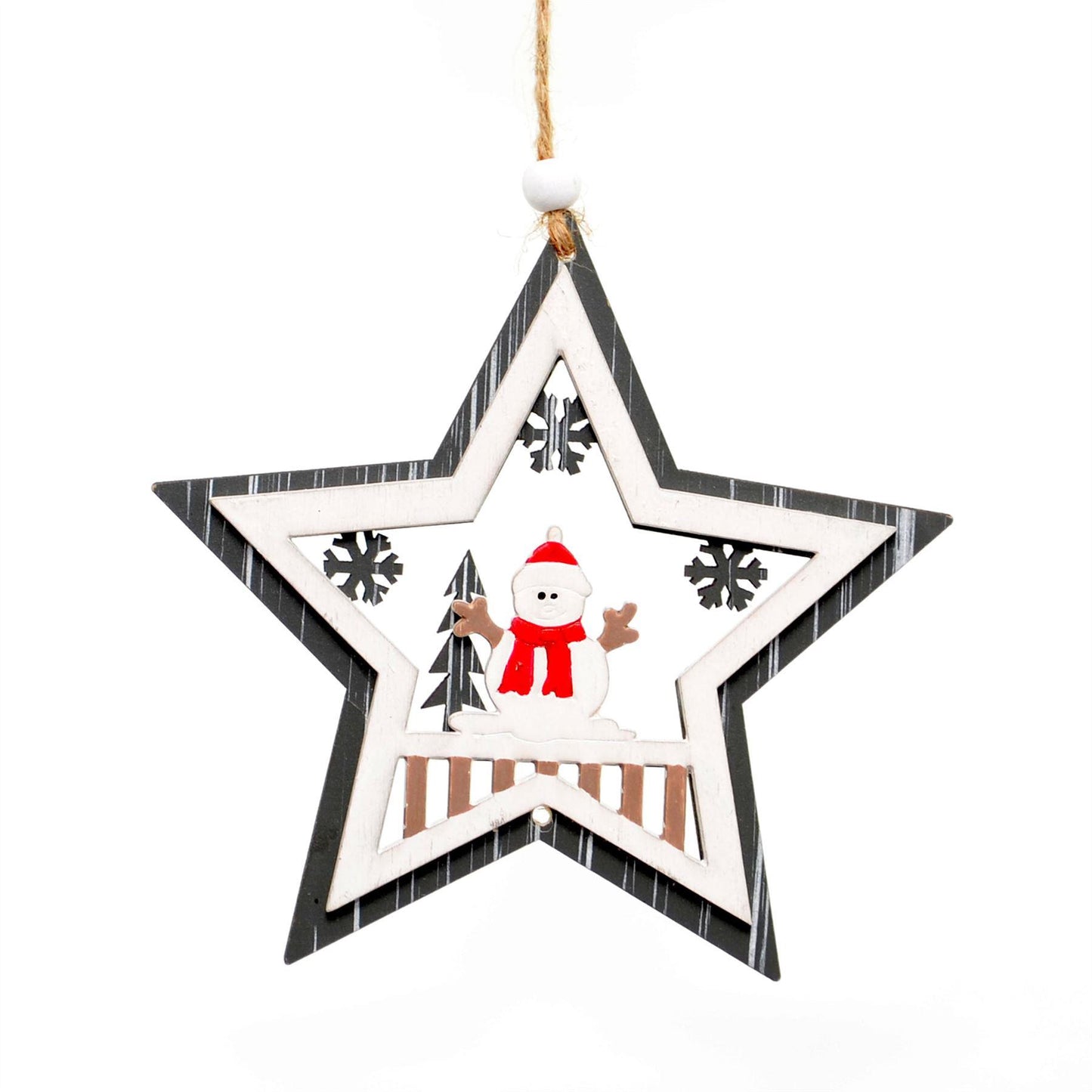 Christmas Wooden Grey Hanging Ornaments - Set of 3 pcs