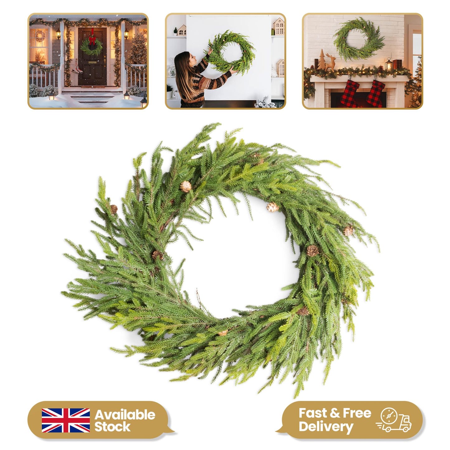 60CM ARAUCARIA WITH MINI PINE CONES WREATH