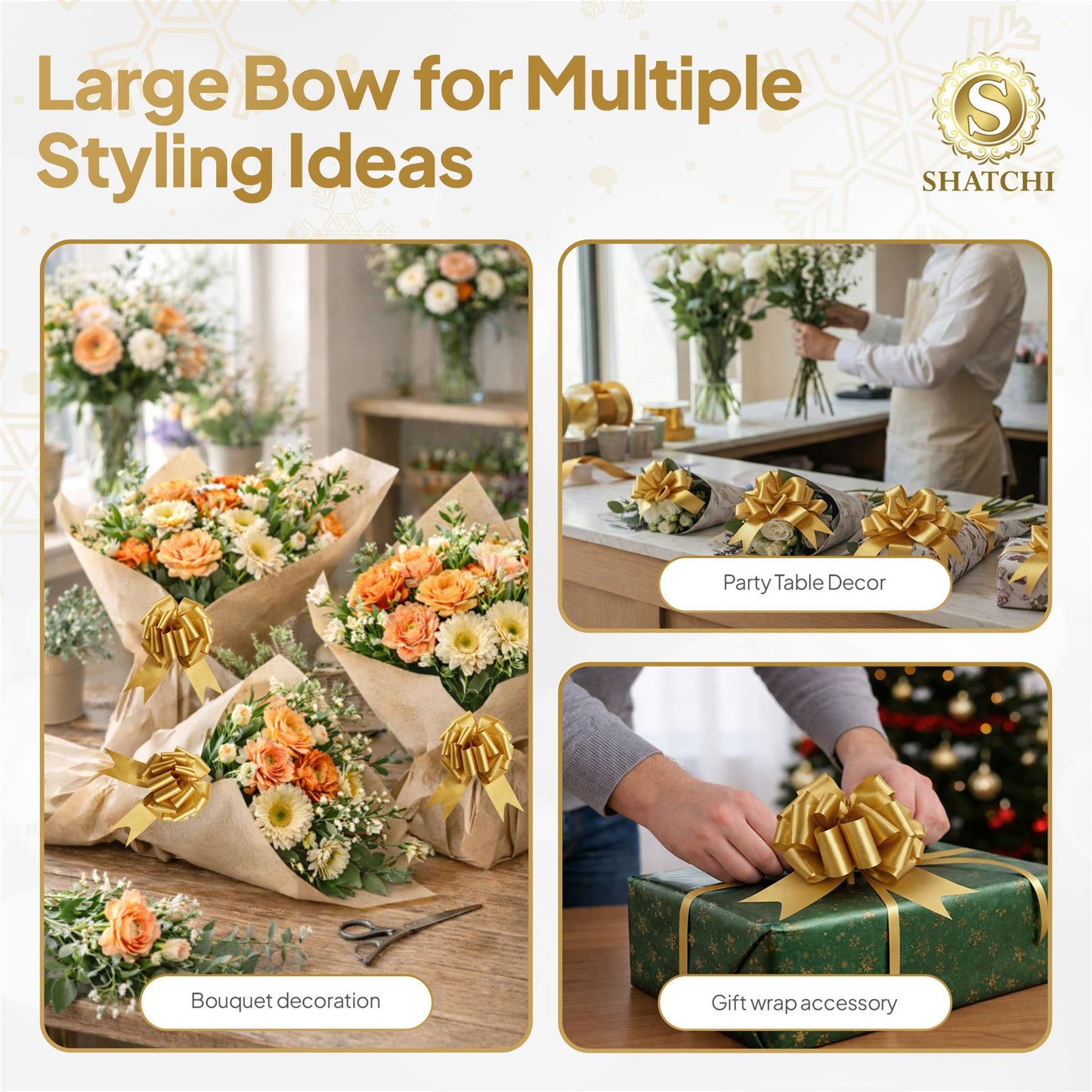 Shatchi 60pcs Gold 30mm/3cm Pull Bows Gift Wrap & Hampers