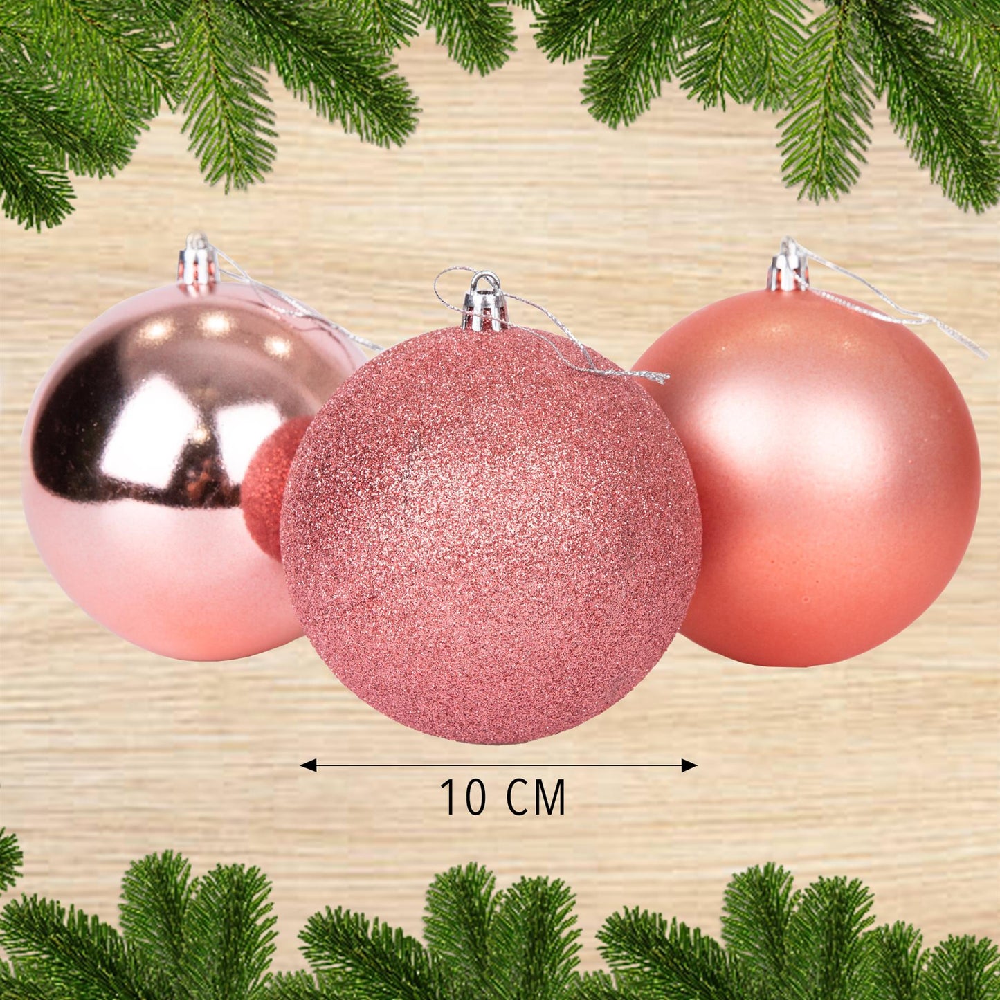 BAUBLES ROSE GOLD 10cm - 6pcs Set PVC