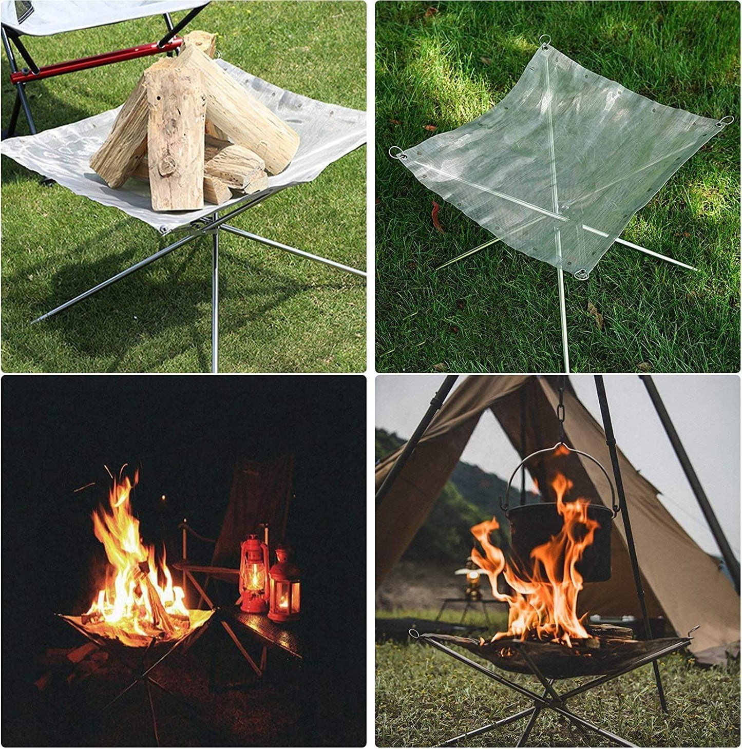 Foldable Stainless Steel Mesh Fire Pit - 42x42x34cm