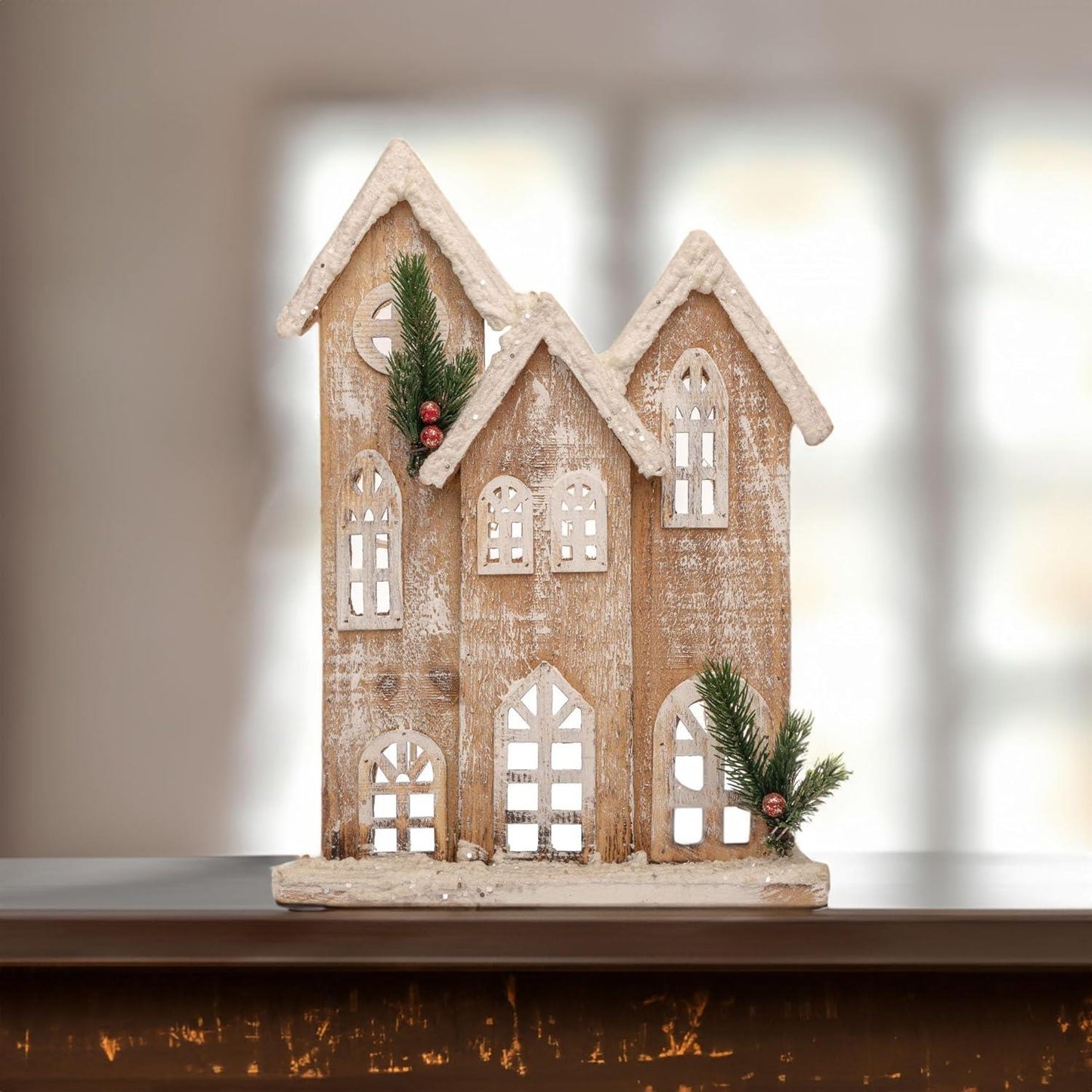 LED Rustic Wooden House 24x7x35cm