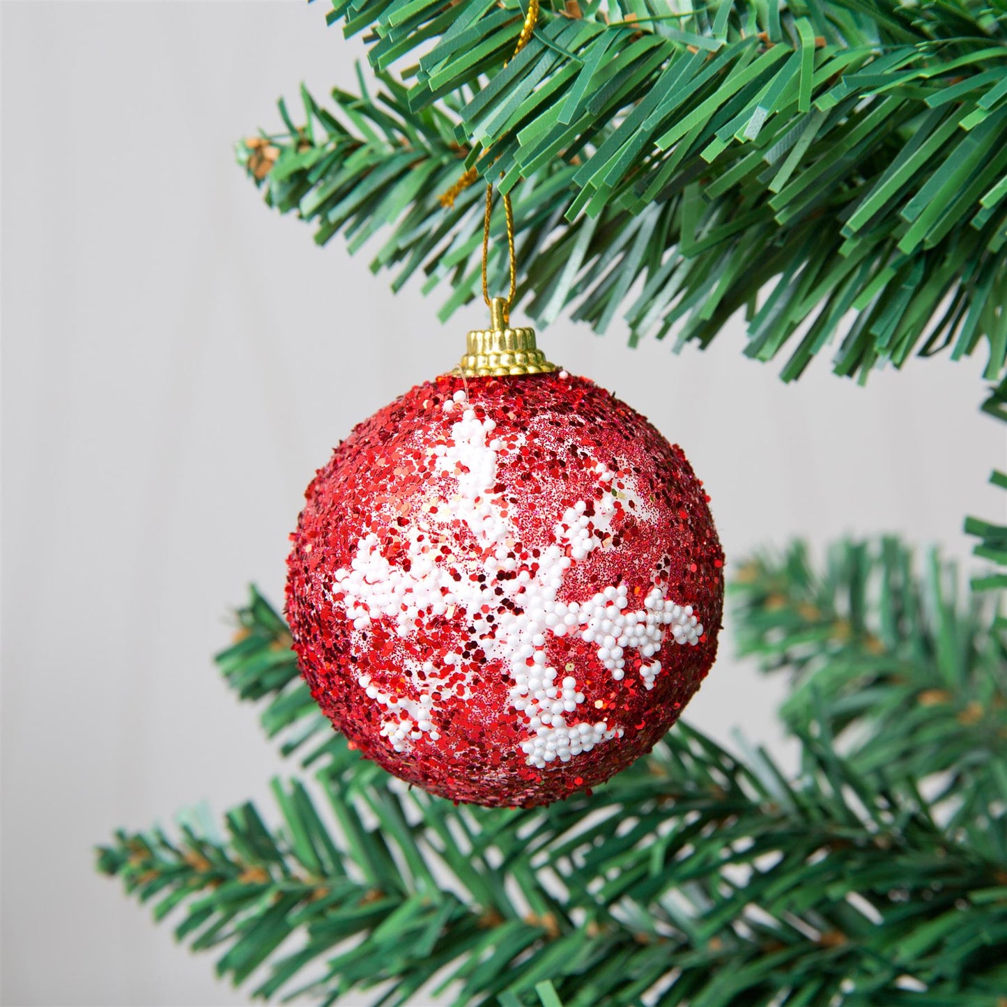 12 Red Glitter Baubles - 5.5cm