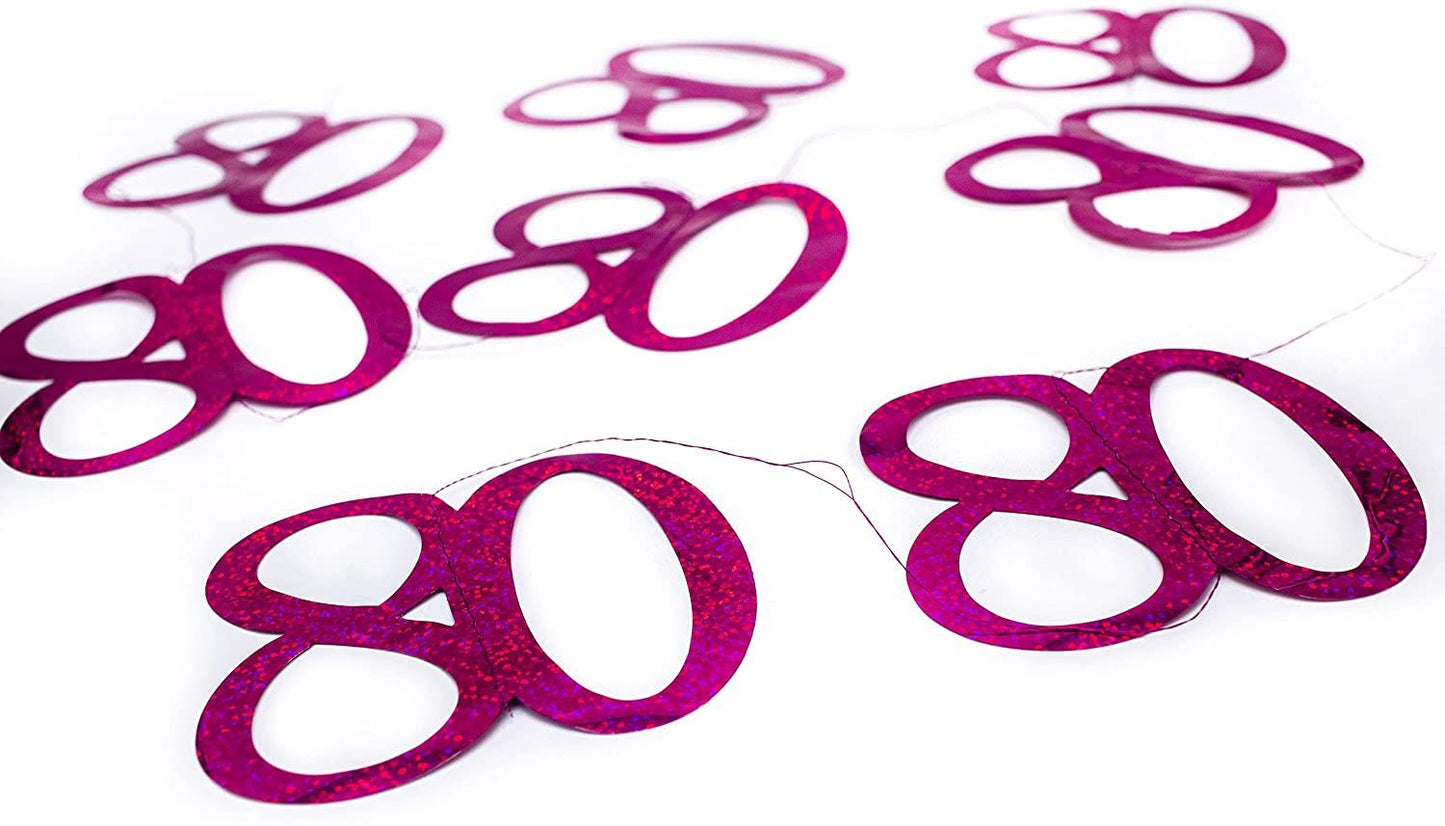 6 Pink Shimmer 80th String Decorations 2m each