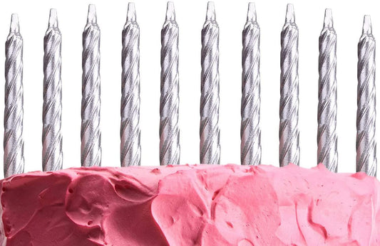 10Pcs Silver Candles - Birthday Cake Topper