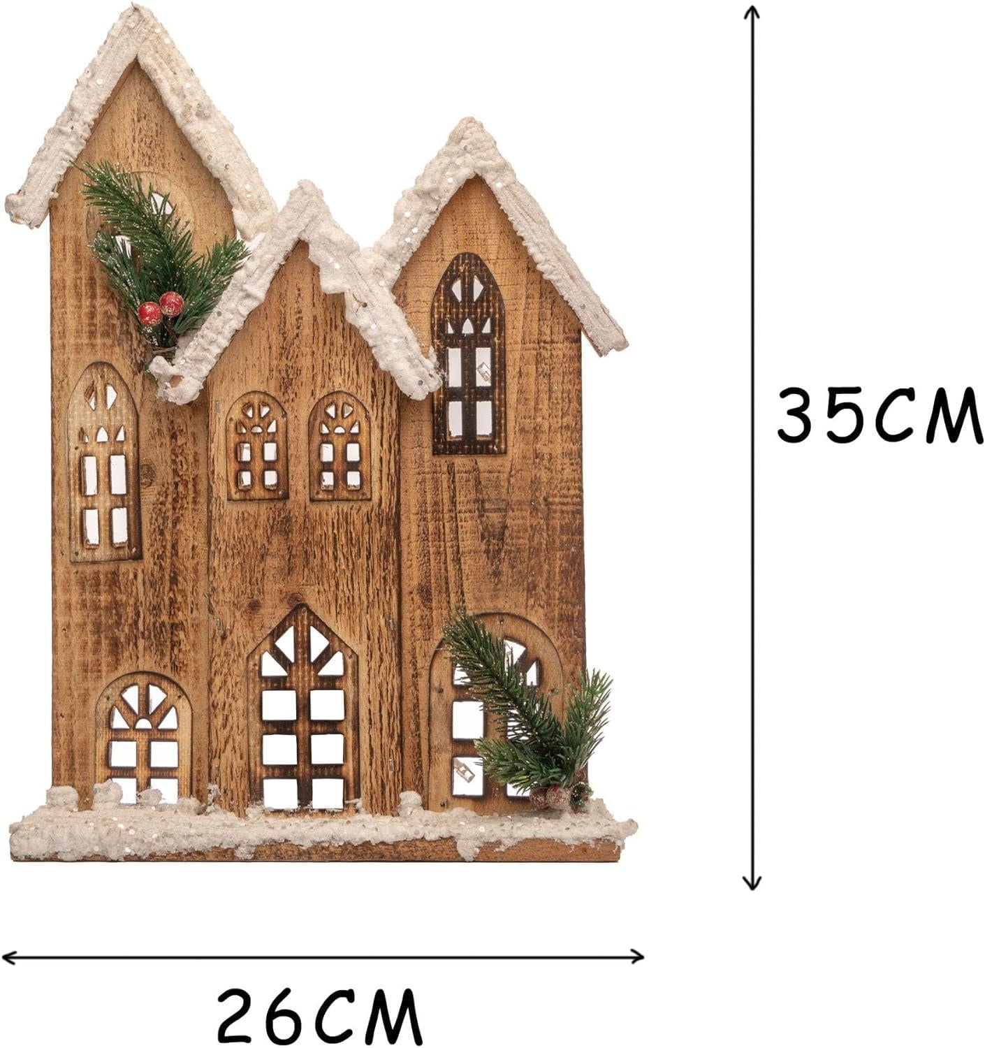 LED Brown Snow Covered Wooden House, 24x7x35cm