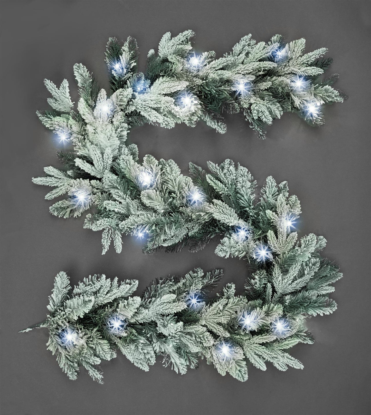 Pre-Lit Lapland Fir Snow Flocked Garland - 2m White LEDs