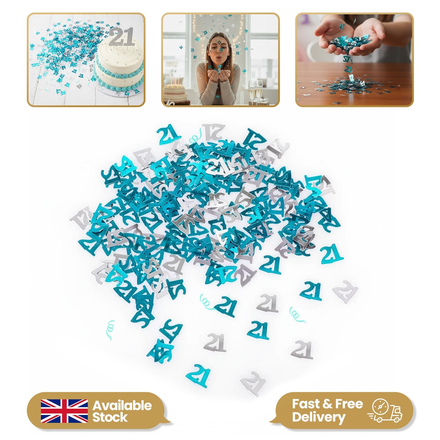 14g 21st Birthday Blue & Silver Confetti