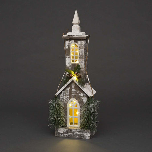 Wooden House Warm White Bulb - 15x10x52cm