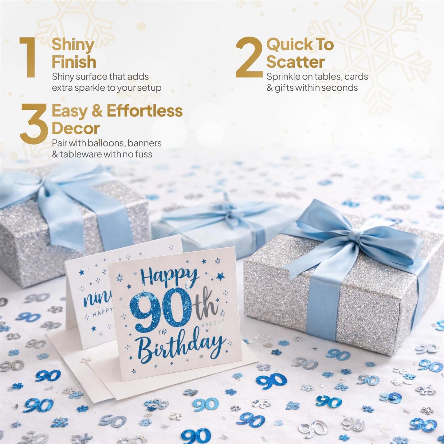 90th Birthday Confetti Blue & Silver 14G 1PK