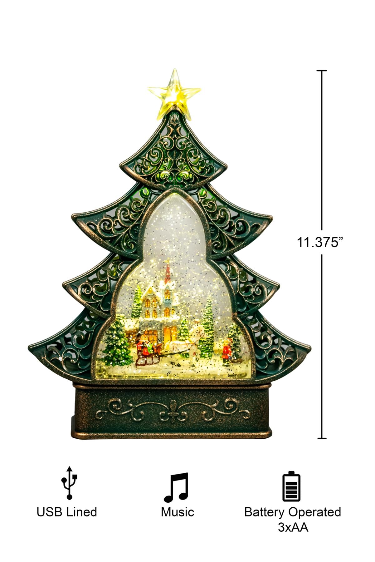 Christmas Tree Light-Up Nativity Snow Globe