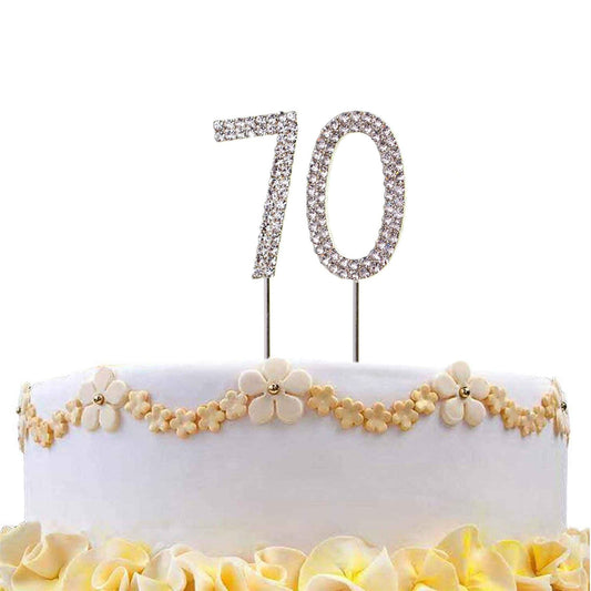 Cake Topper Number Year 70 Silver Diamond